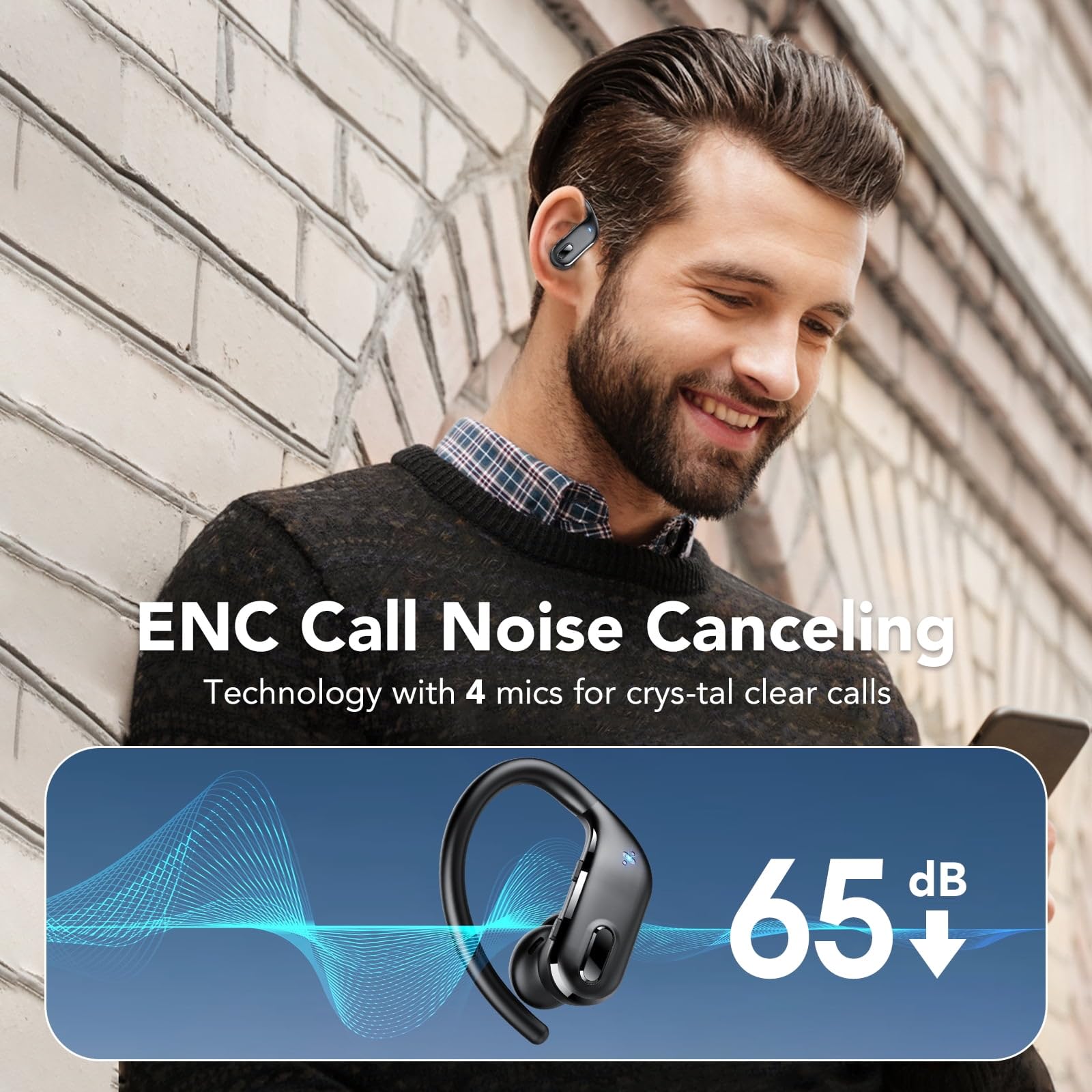 Auricolari Bluetooth 5.3 senza fili, auricolari Bluetooth 5.3 stereo 3D HiFi over ear, 80 ore, con microfono con cancellazione del rumore, cuffie impermeabili IP7 per allenamento/corsa/palestra, nero