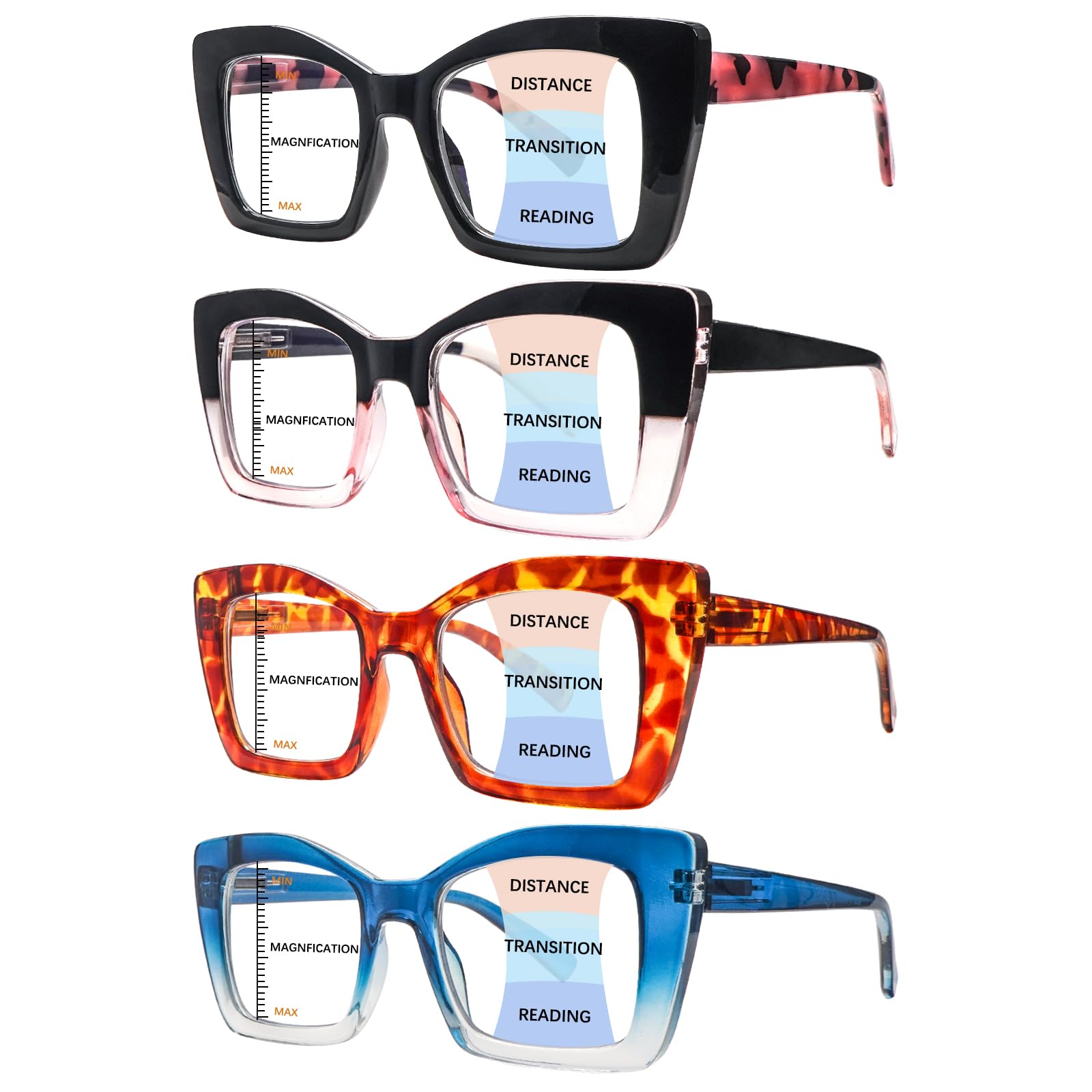 COJWIS Multifocus Progressive Reading Glasses for Women - 4 Pack Bifocal Computer/Book Readers Blue Light Blocking With Spring Hinge(4 Mix,2.0x)