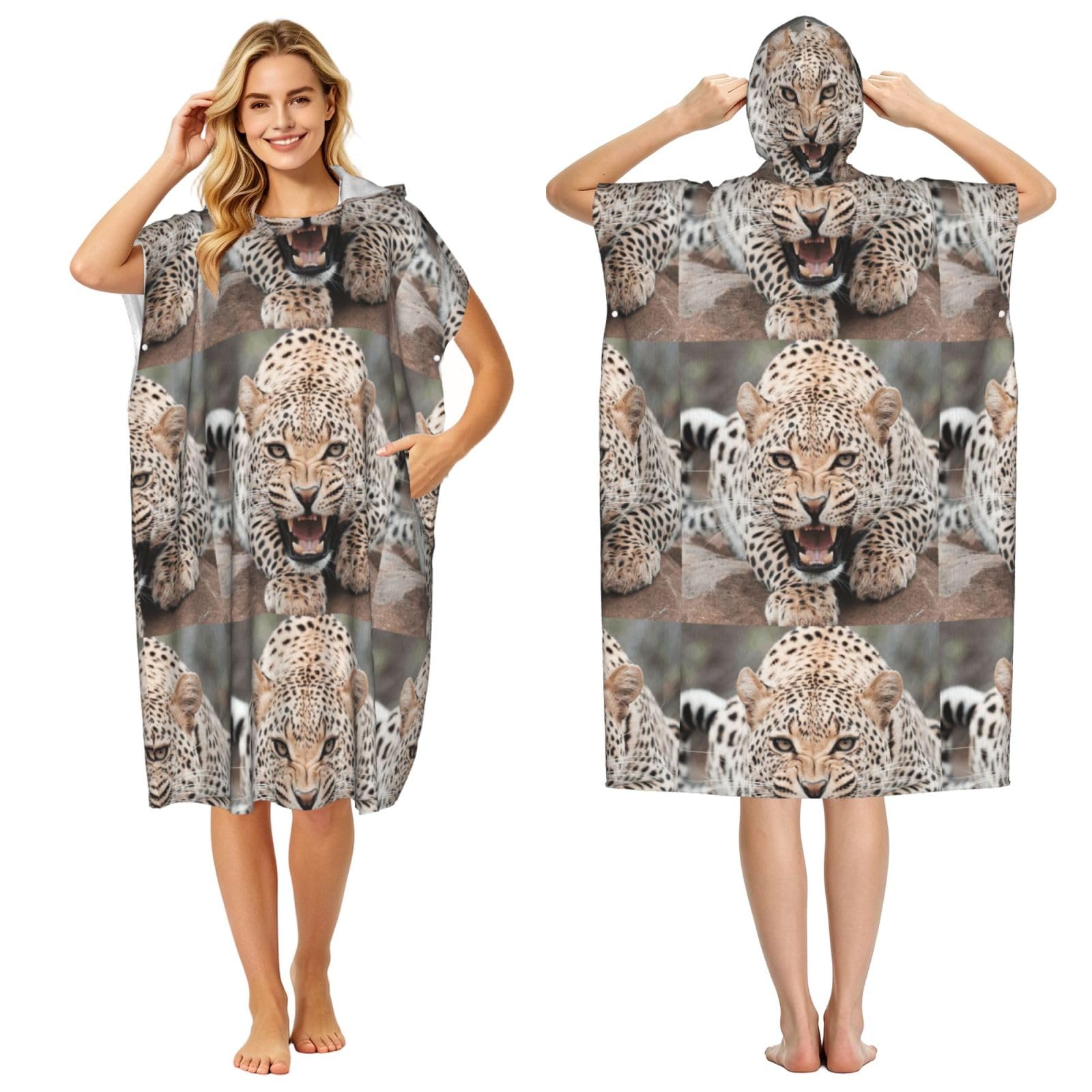 Poadnly Cheetah, Adult Hooded Beach Towel 90 x 110 cm,Changing Bath Robe, Surf Poncho Towel For Women Men