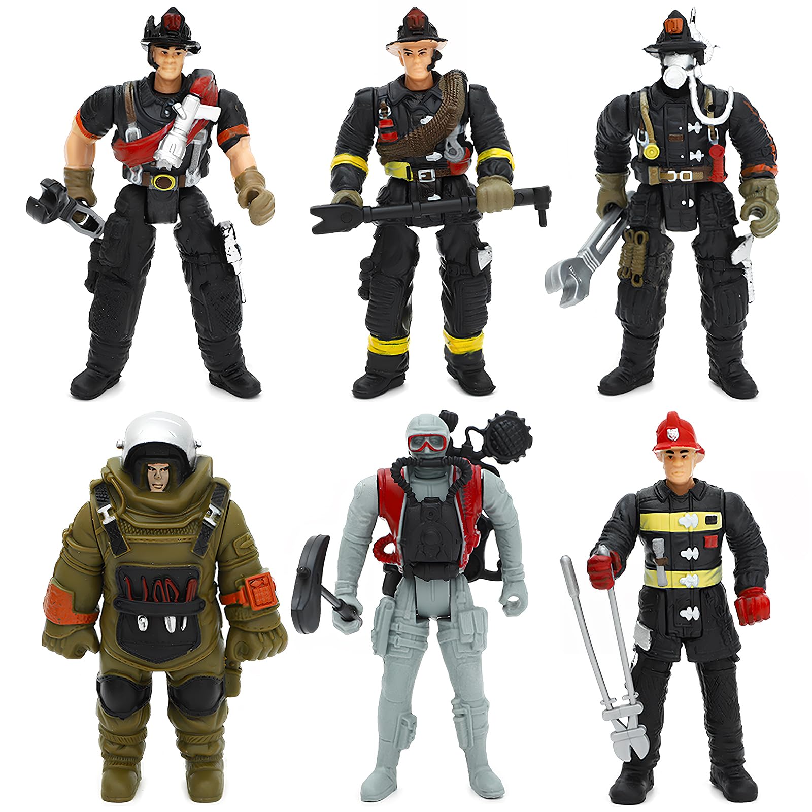ONEST 6 Pieces Firefighter Action Figures Firefighter Figurines 4" Action Figures with Hats & Accessories for Party Decoration