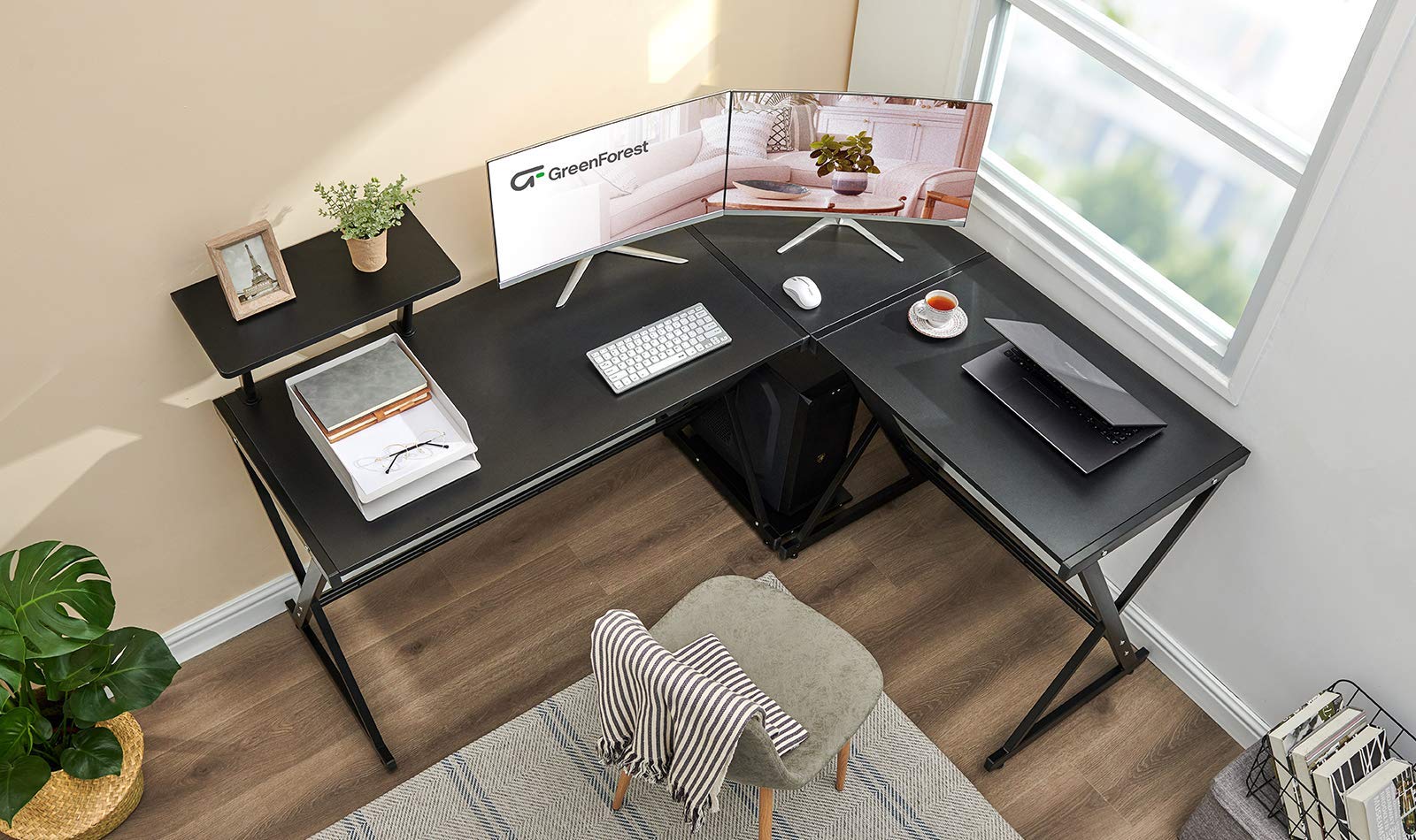 GreenForest L Shaped Desk 58 inch Reversible Gaming Computer Desk with