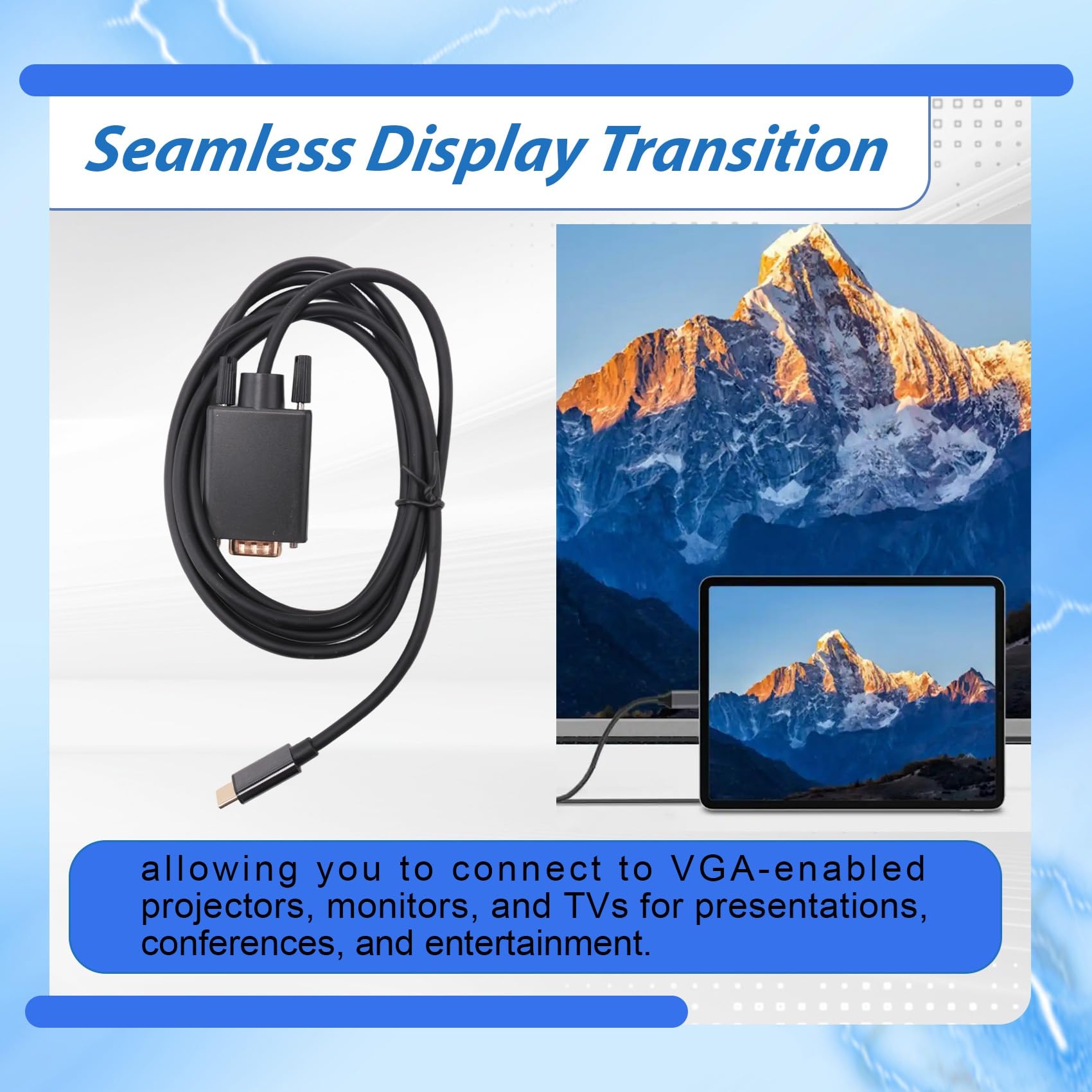 Câble USB-C vers VGA Haute Performance - Convertisseur de Type C vers D-Sub 15 Broches pour Connecter Les Appareils USB 3.1 à des Moniteurs, des Projecteurs ou des Téléviseurs