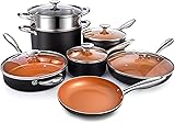 MICHELANGELO Pots and Pans Set, Ultra Nonstick Copper Cookware Set 12 Piece with Healthy & PFOA-Free Ceramic Titanium Coating, Essential Cookware Sets, Copper Pots and Pans Set Nonstick Nonstick Cookware Set 12Pcs
