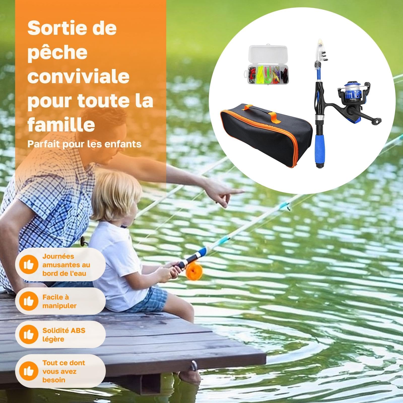 Canne à Pêche Pour Enfant MagiDeal - Ensemble Complet Télescopique Avec Moulinet Et Leurres Pour Débutants