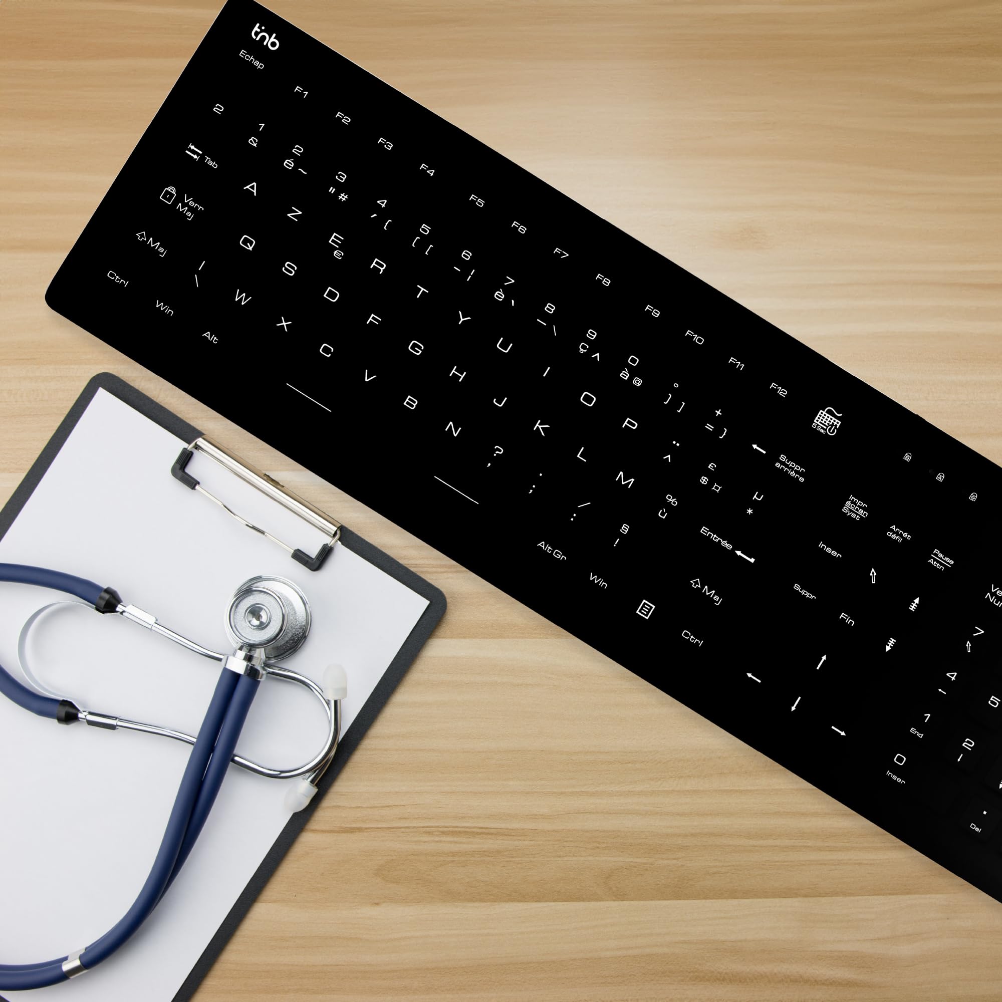 T'nB Medic - Tastiera cablata medica, impermeabile IP68 | Rivestimento Silicone, Antibatterico, Retroilluminato, AZERTY Francese, Bianco