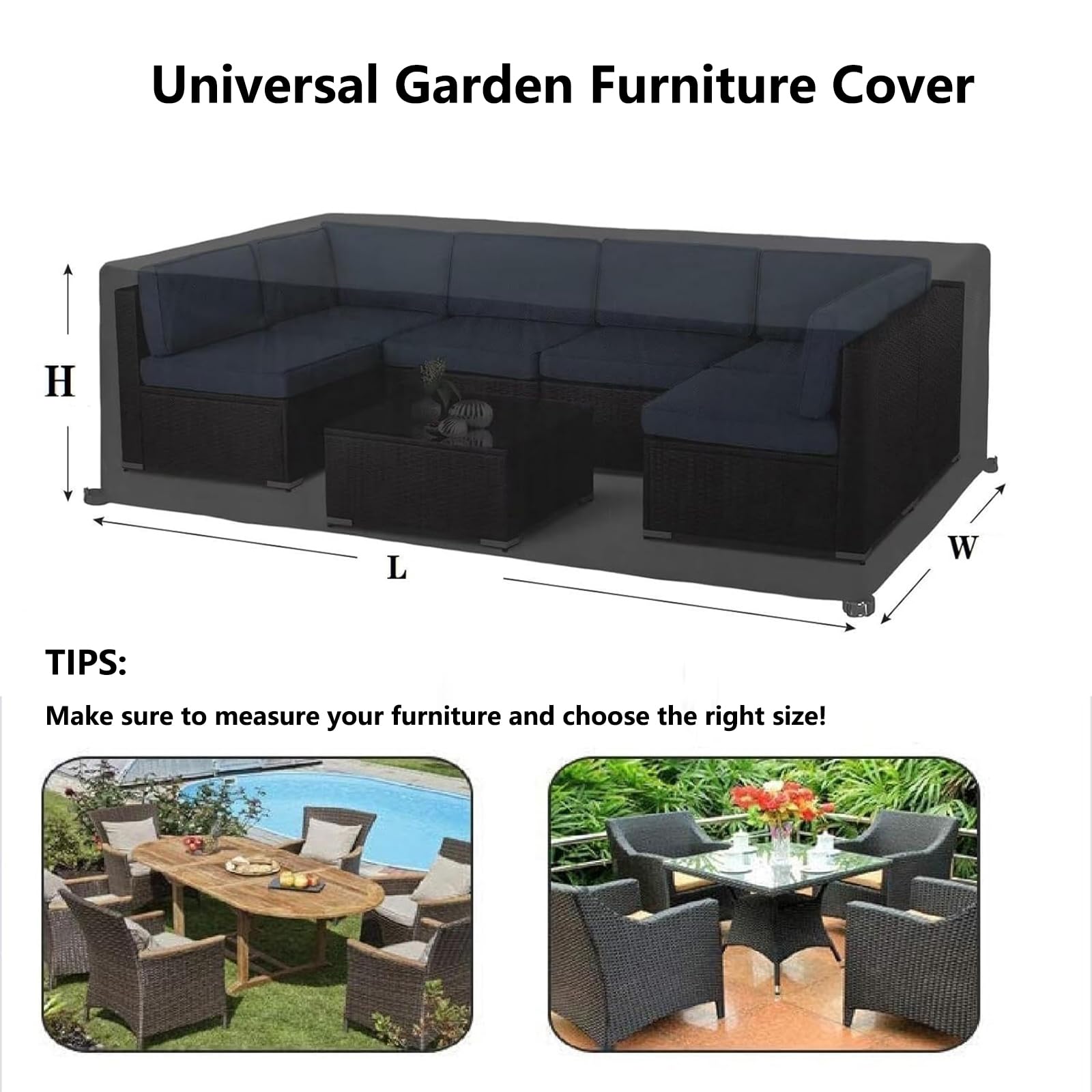 Funda impermeable para muebles de jardín, 260 x 200 x 80 cm, protección 600D, resistente a la lluvia, nieve, polvo, patio, rectangular, con hebillas resistentes al viento, para muebles de
