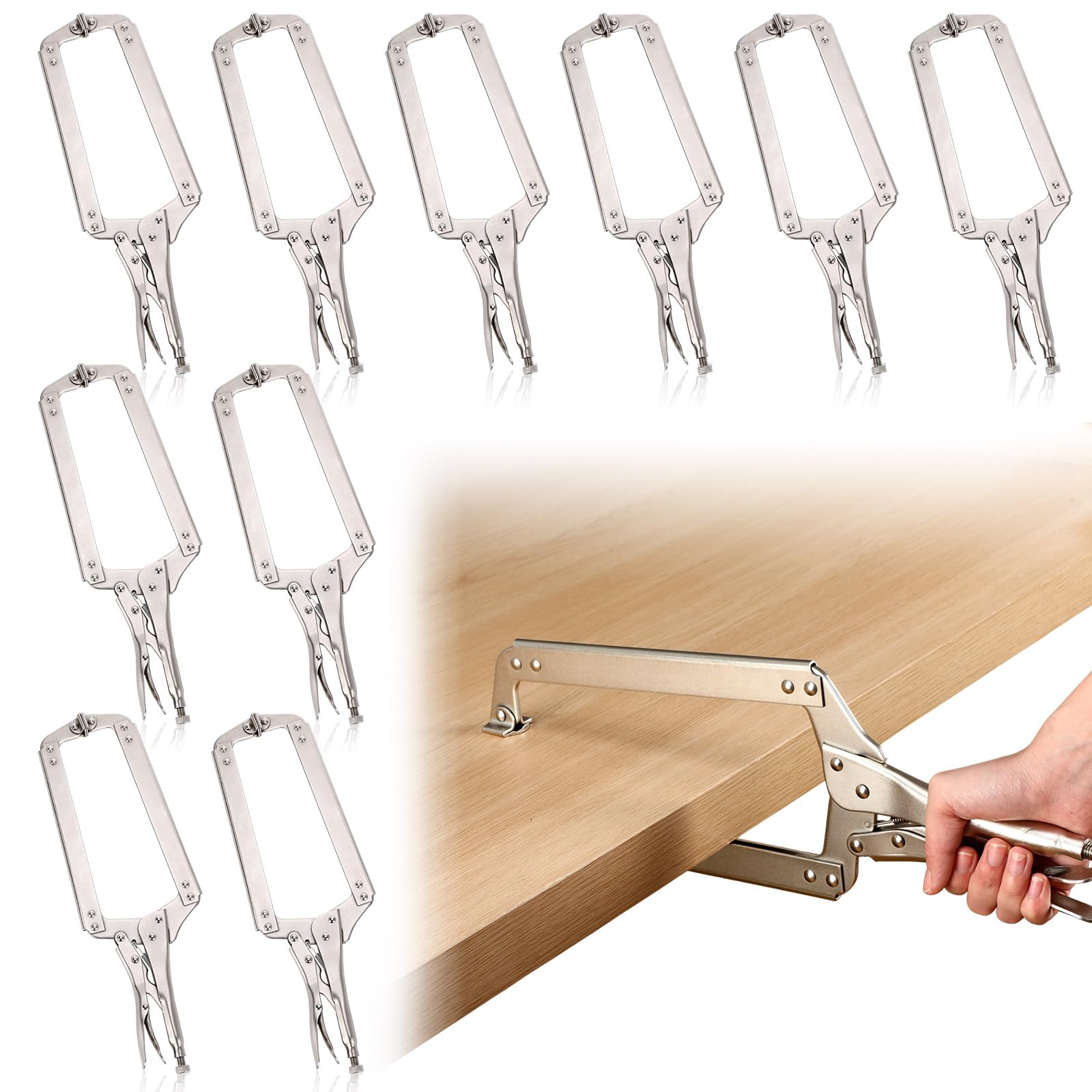 Lasnten 10 Pcs 18 Inch C Clamp Locking Pliers with Swivel Pads Heavy Duty Welding Clamps Adjustable C Pliers Instrument for Wood Working Welding Electrician Maintenance, 6.7 Inch Max Jaw Opening