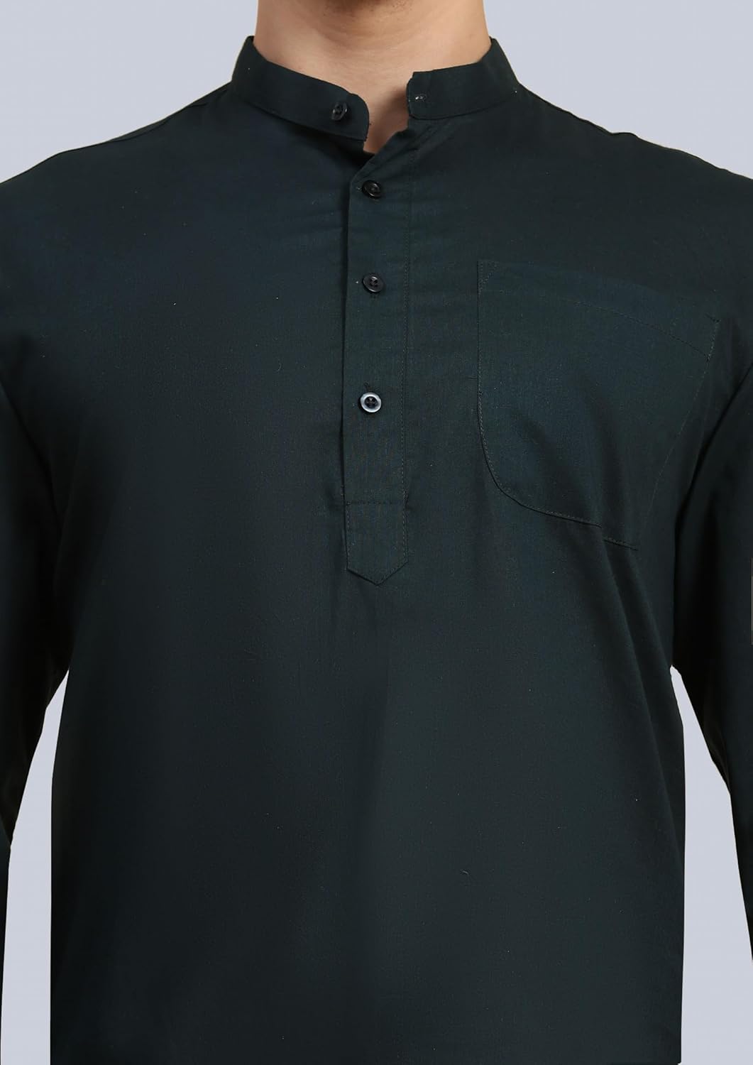 SKAVIJ Men’s Cotton Kurta Shirt – Long Sleeve Henley Tunic with Mandarin Collar Chest Pocket – Casual Ethnic Wear Top - Image 4