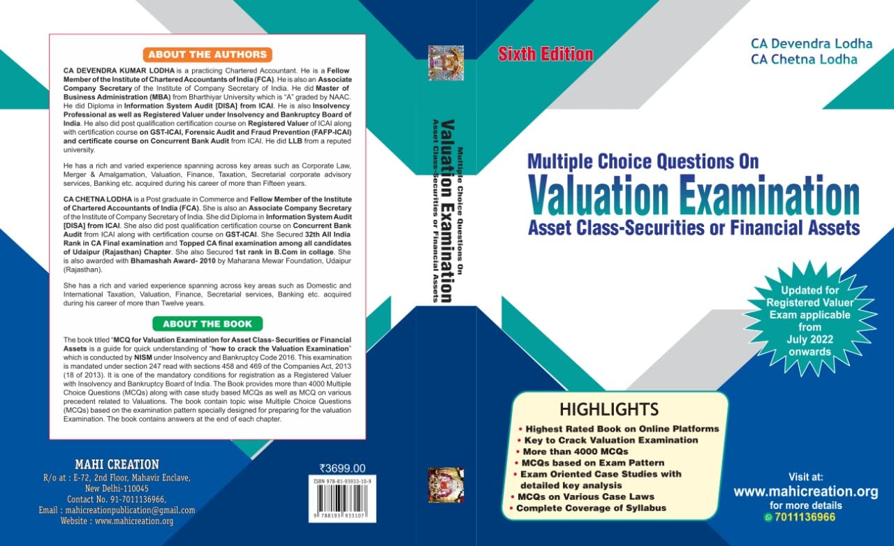MCQs on Valuation Examination under Asset Class Securities or Financial Assets by Ca Devendra Lodha And Ca Chetna Lodha. 1
