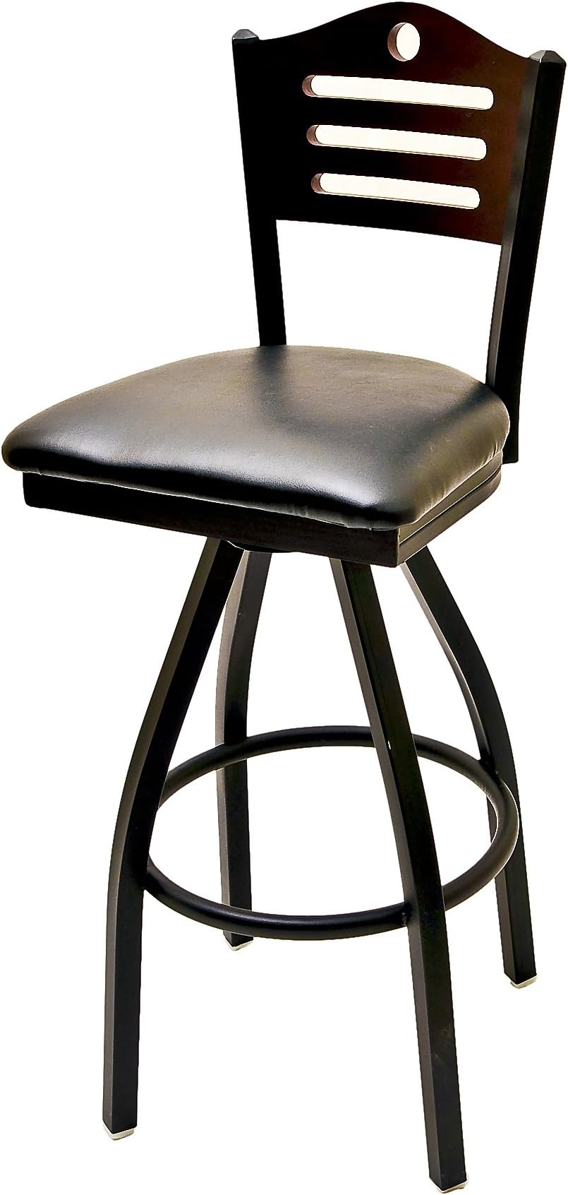 Oak Street Manufacturing SL2150-1S-SH-BLK Metal Frame Shoreline Wood Back Swivel Series Barstool with Black Vinyl Seat, 18" Width x 45" Height x 17" Depth