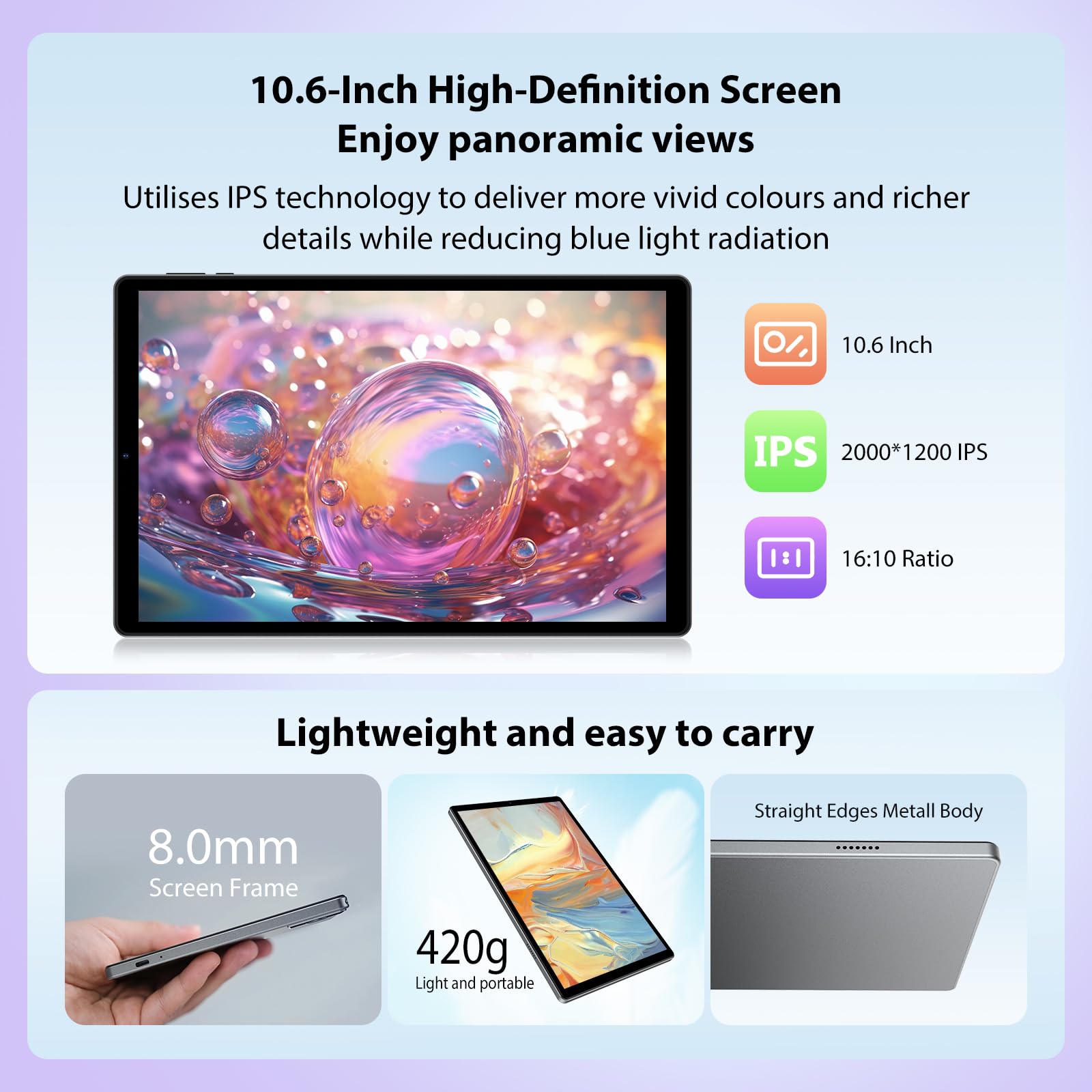 Tablette 10,6 Pouces avec Clavier, Android 15 Tablette 36Go RAM + 512Go ROM (TF 1TB), 4G LTE+5G WiFi, IPS 2K HD, 8000mAh, Octa-Core, 13MP+8MP, Bluetooth 5.0, Tablet avec Housse & Souris, Gris
