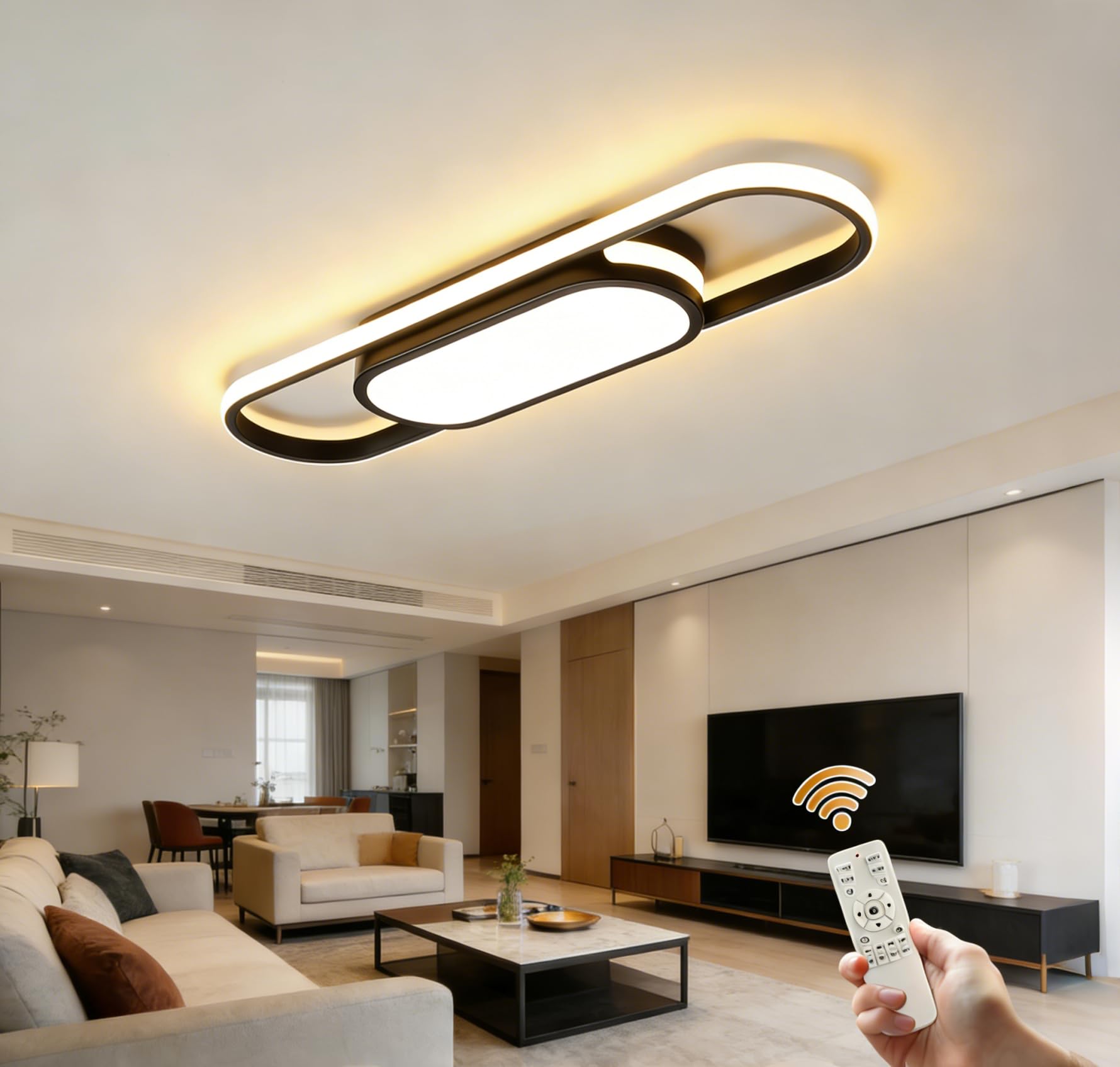 Oninio Plafoniera LED Soffitto 70cm Moderna Plafoniera Dimmerabile Lampada da Soffitto 40w lampada da soffitto per Soggiorno Camera da letto (Nero)