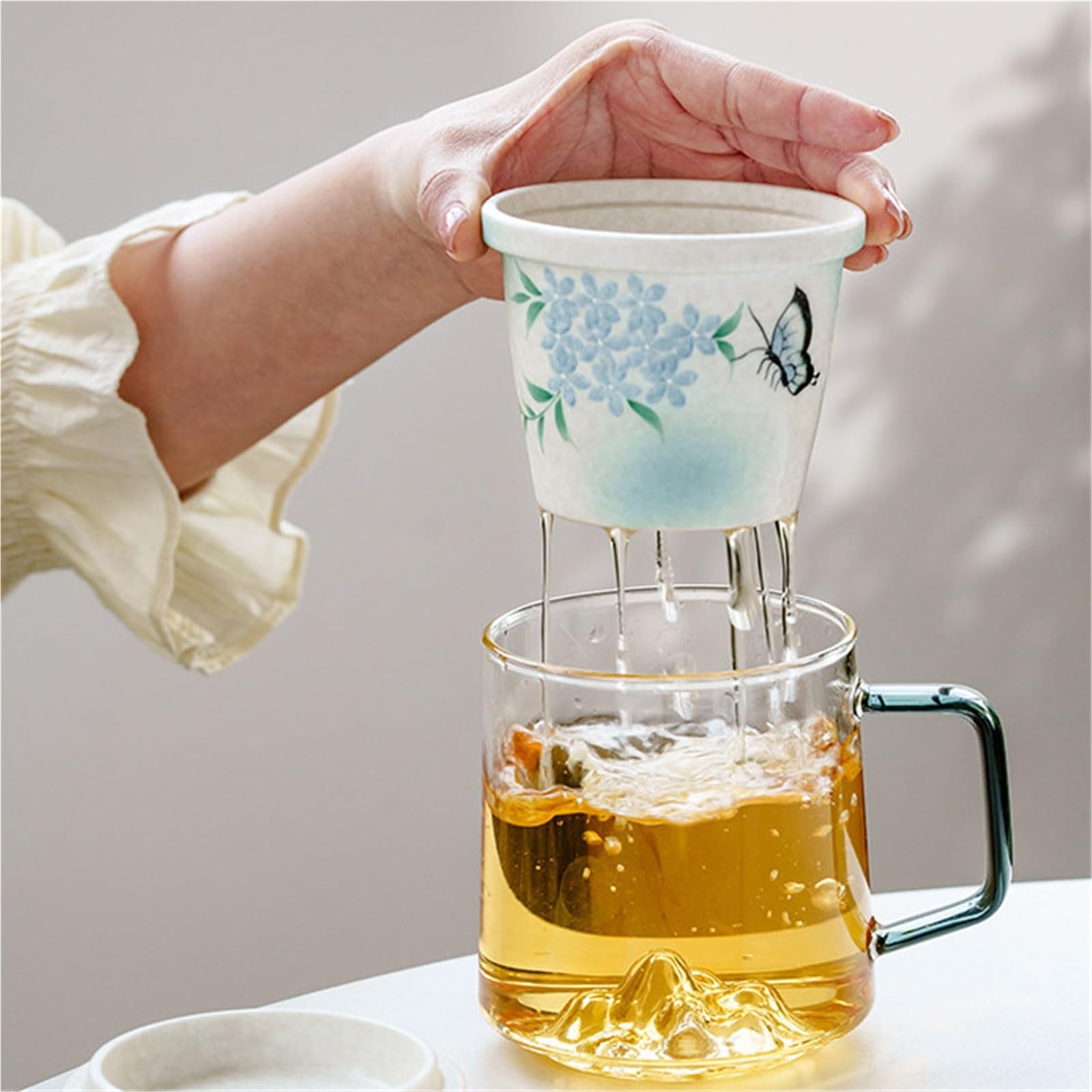 Taza de té con filtro infusor y tapa, taza de alto borosilicato con mango ergonómico, caja de regalo, tetera de hojas sueltas