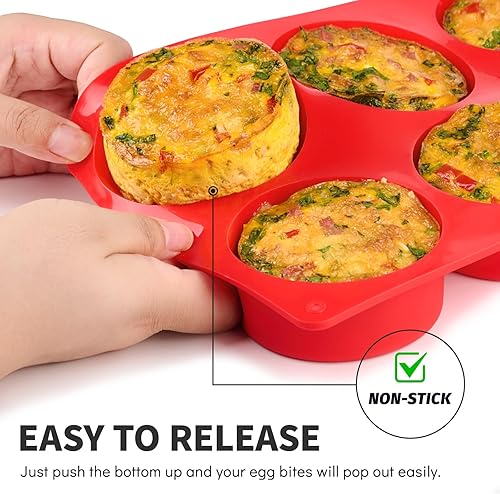 Miniatura 4 de Paquete de 2 moldes de silicona para mordeduras de huevo, sartenes redondas antiadherentes de silicona para frittata, sándwiches de desayuno,