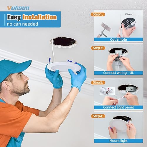Miniatura 8 de VOLISUN Paquete de 24 luces empotrables de 6 pulgadas, 5CCT LED empotrable con caja de conexiones, 2700K-5000K seleccionable, 13W Eqv 120W, 1080LM