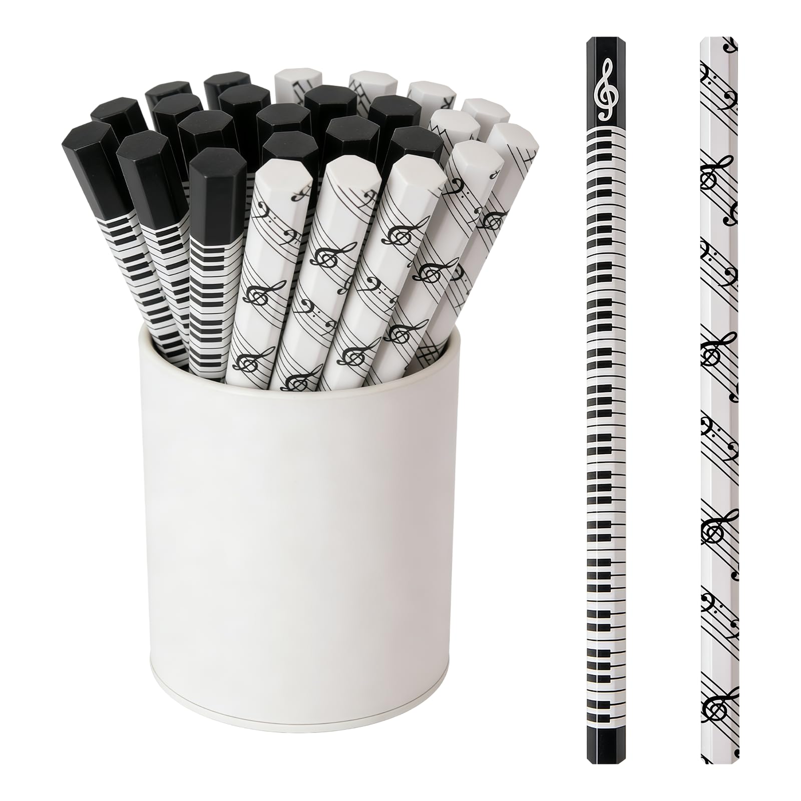 Lezevn 20 Pieces Music Note Pencil Useful Beautiful Design Pencils HB Standard Stationery Piano Sheet Writing Supplies Hexagonal Wood-cased Pencils Featuring Classic Black White Music Note Patterns.