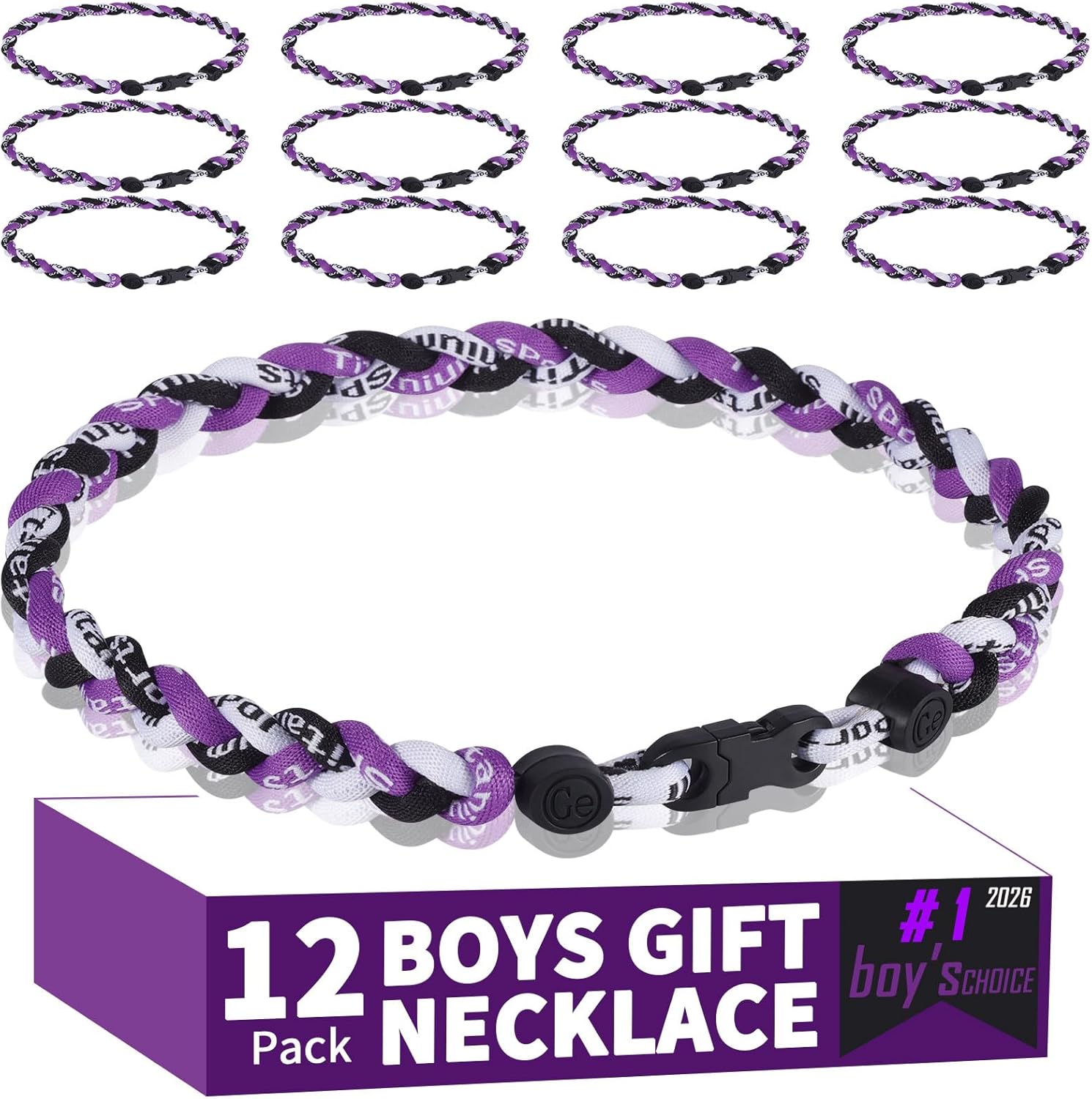 12 Pack Baseball Necklaces for Boys & Youth - 18 Inch Braided Titanium Sports Rope Necklace - Design for Team Party Favors, End of Season Gifts & Goodie Bags