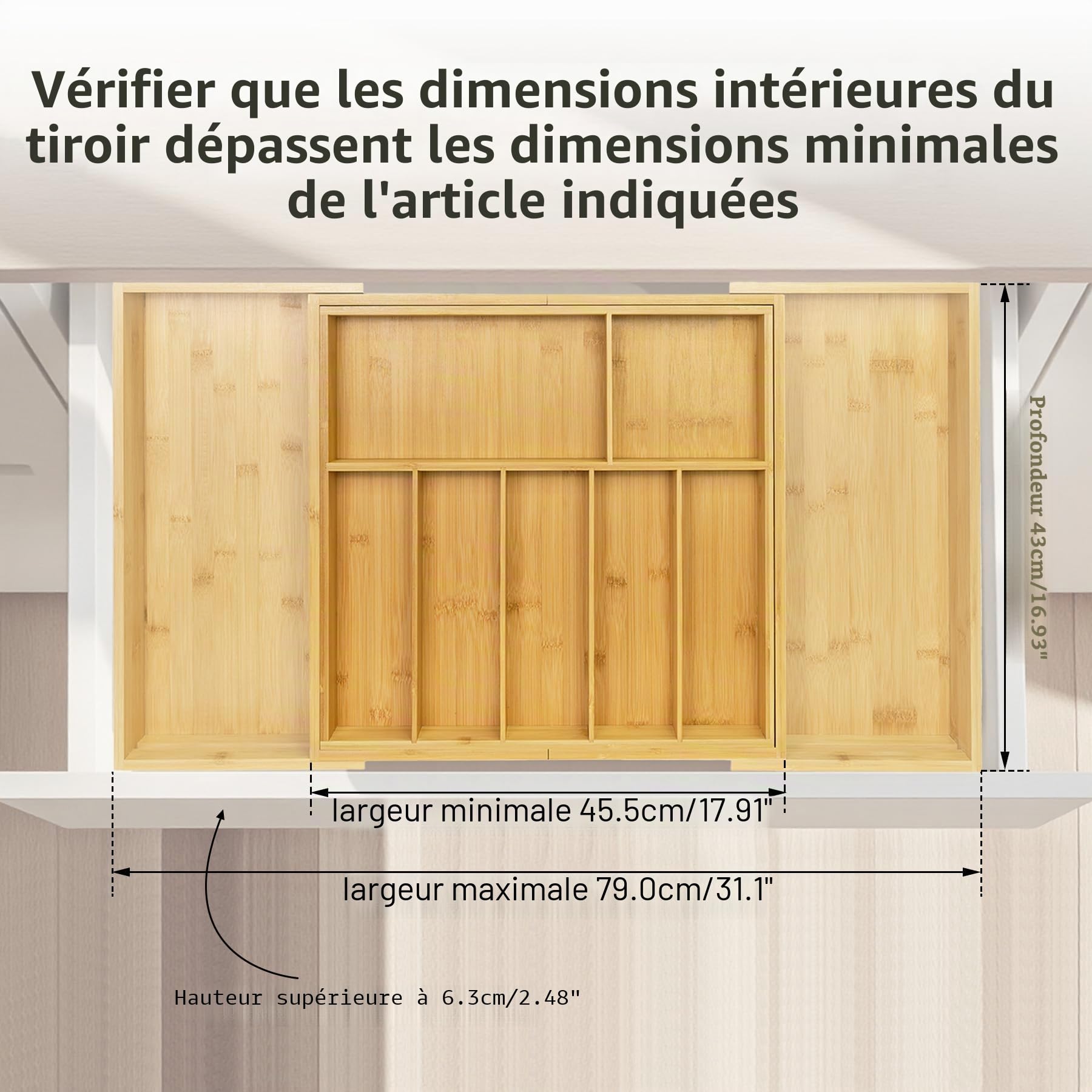 Utoplike Grande Range Couverts pour Tiroir de Cuisine en Bambou