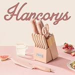 Ensembles de couteaux pour cuisine avec bloc, 15 Pièces Couteau Chef avec auto-affûtage, Acier inoxydable antiadhésif Lames de revêtement anti-rouille en céramique, poignée ergonomique, rose