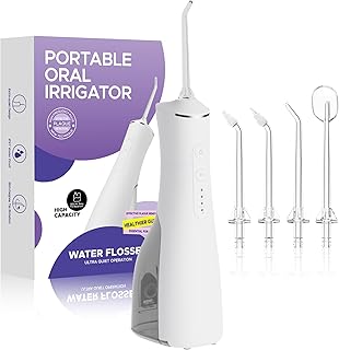Irrigador Oral Bivolt com 3 Modos, Jato de Água Ajustável Fio Dental de Água, USB Recarregável, IPX7, 4 Bicos, 300ML Irrigador Bucal Portátil para Viagem e Casa (Branco)
