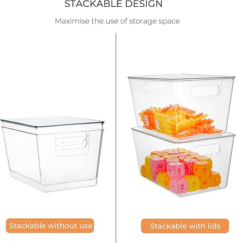 Miniatura 4 de Paquete de 6 cubos de almacenamiento apilables transparentes, organizadores de juguetes de plástico y almacenamiento con tapas, contenedores de