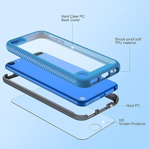 Miniatura 7 de ULAK Funda transparente para iPod Touch de 7 generación + iPod Touch de 65 generación con protector de pantalla a prueba de golpes para niños y niñas