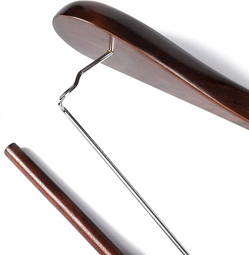 Miniatura 4 de Perchas de madera de lujo con hombros anchos, paquete de 2 unidades, con barra de bloqueo, acabado retro suave, colgador de madera para armario,