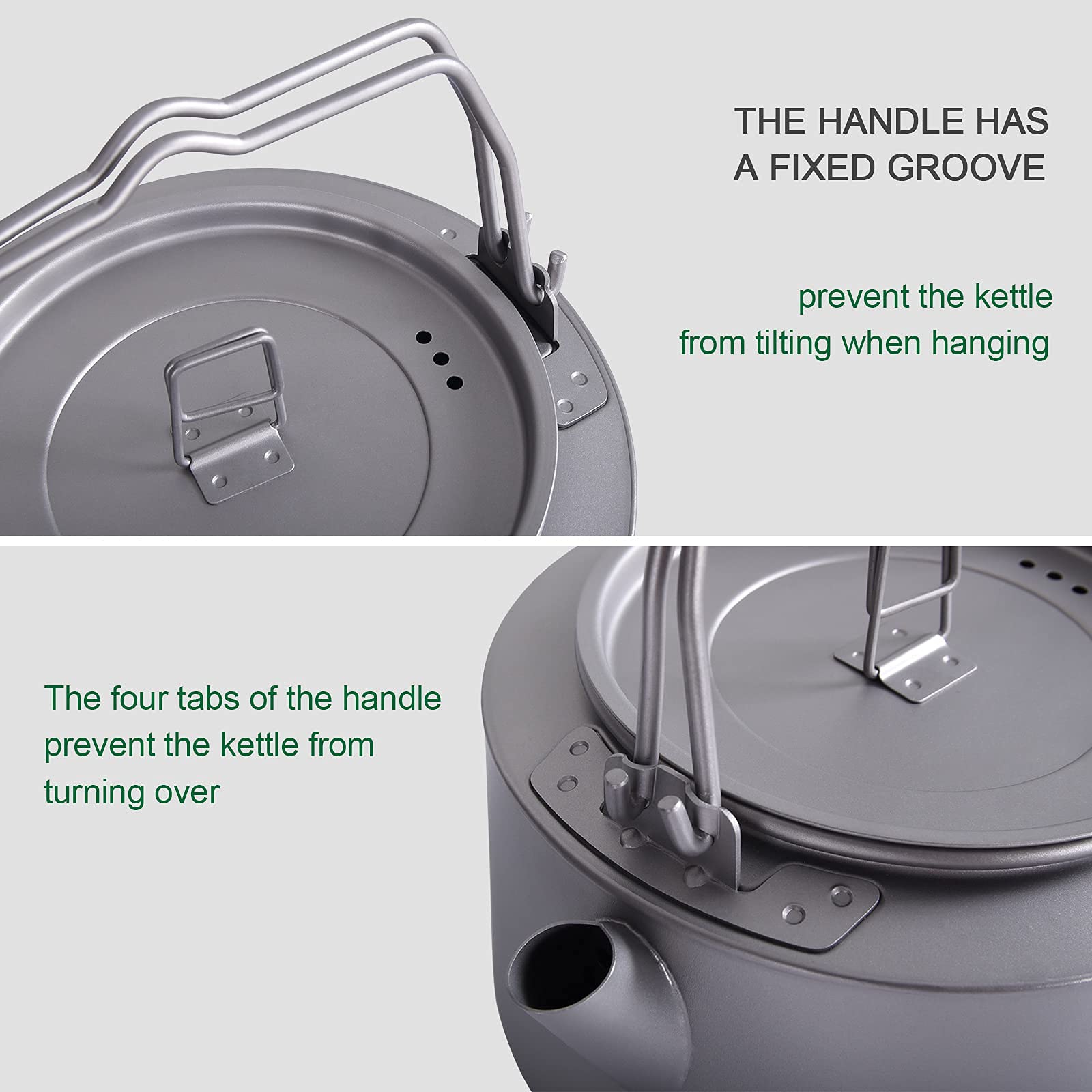 iBasingo Tetera de titanio de 1 litro para acampar gran capacidad, con mango plegable y filtro para interiores y exteriores ultraligera botella de agua duradera para senderismo cocina vajilla
