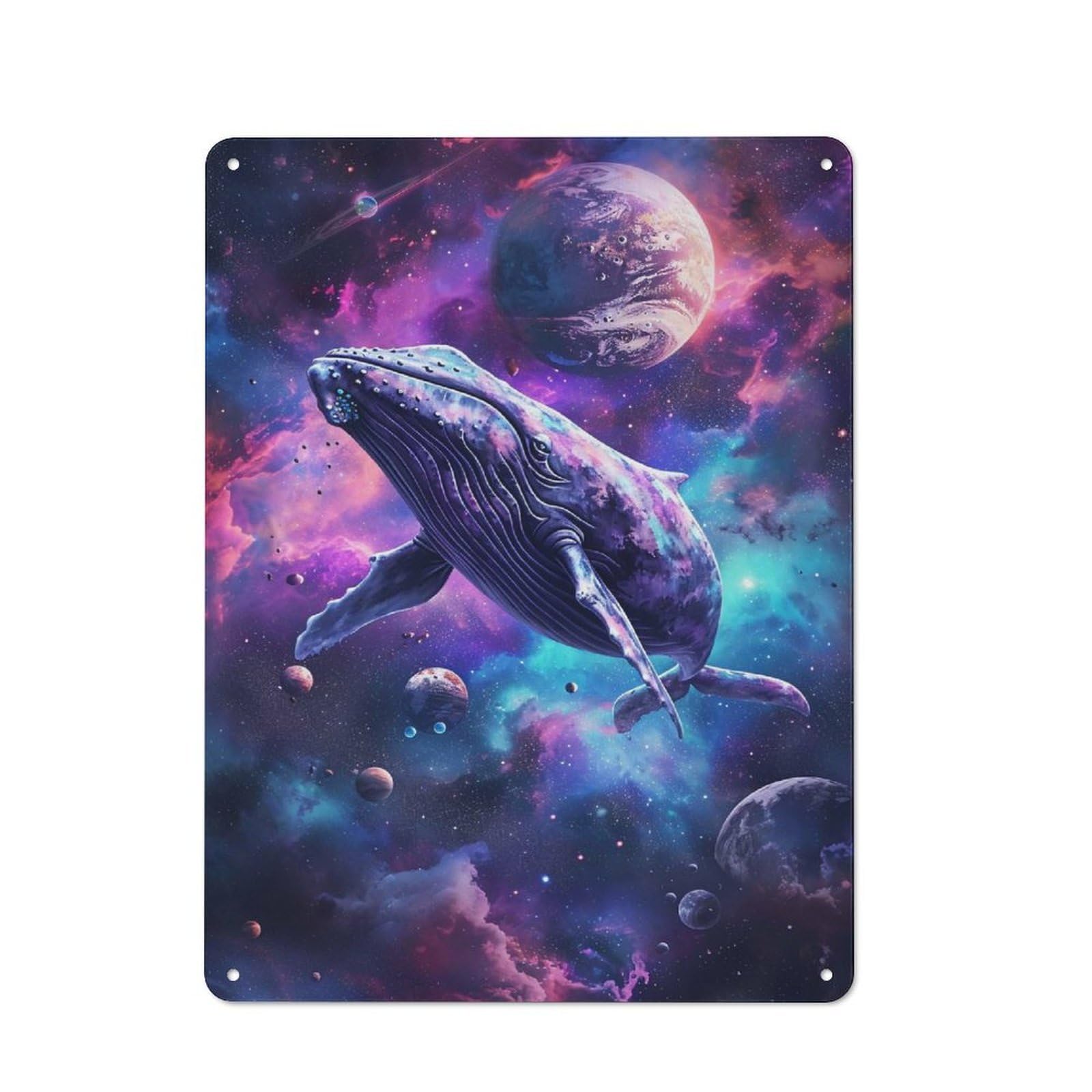 Cosmic Whale Decorative Metal Sign 40x30cm, Understated Studio Wall Plaque for Hobby Room, Office, Lounge Or Living Room