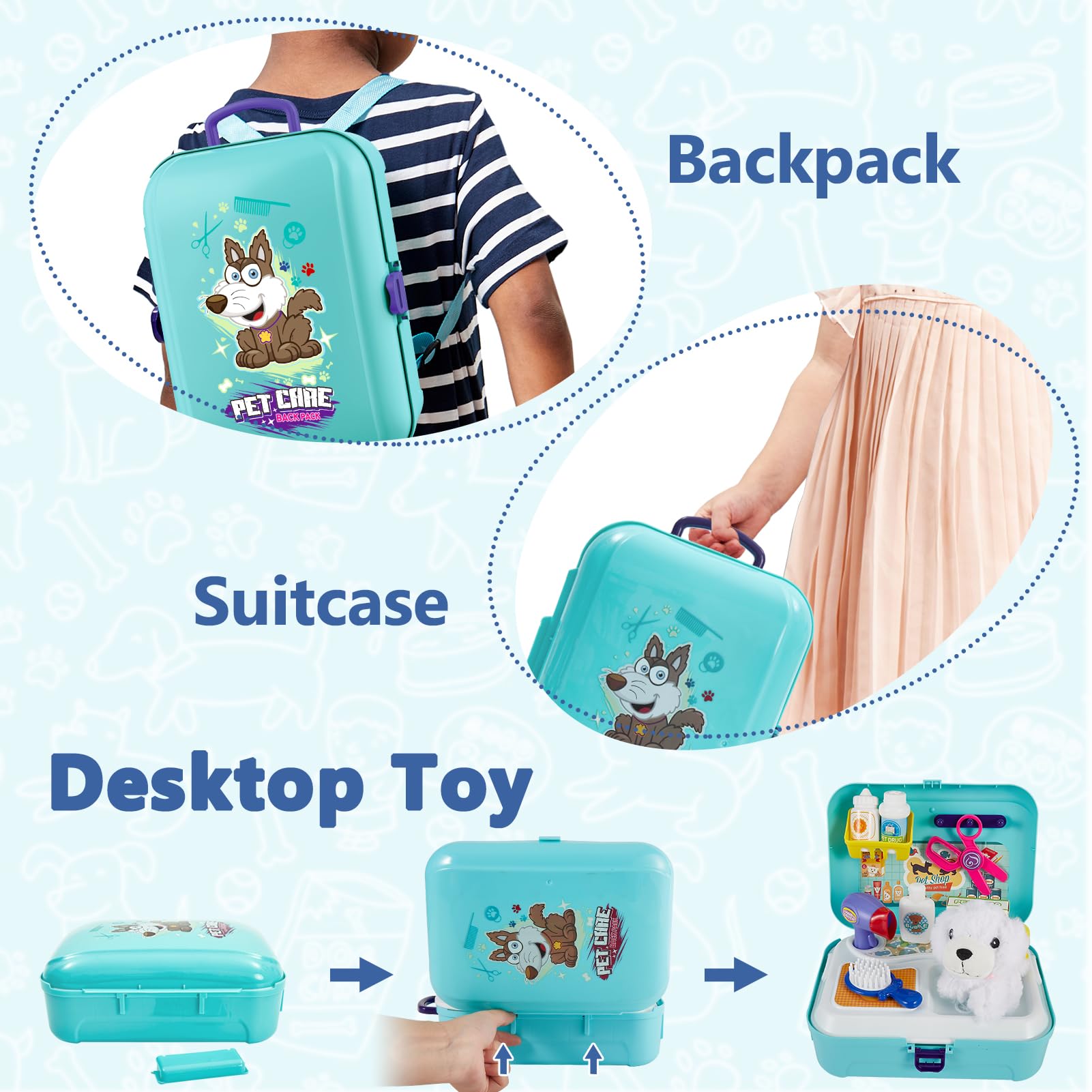 HERSITY Jouet Vétérinaire Sac À Dos avec Peluche Chien Jeux D'imitations Cadeau pour Enfants Garçons Filles 3 4 5 6 Ans