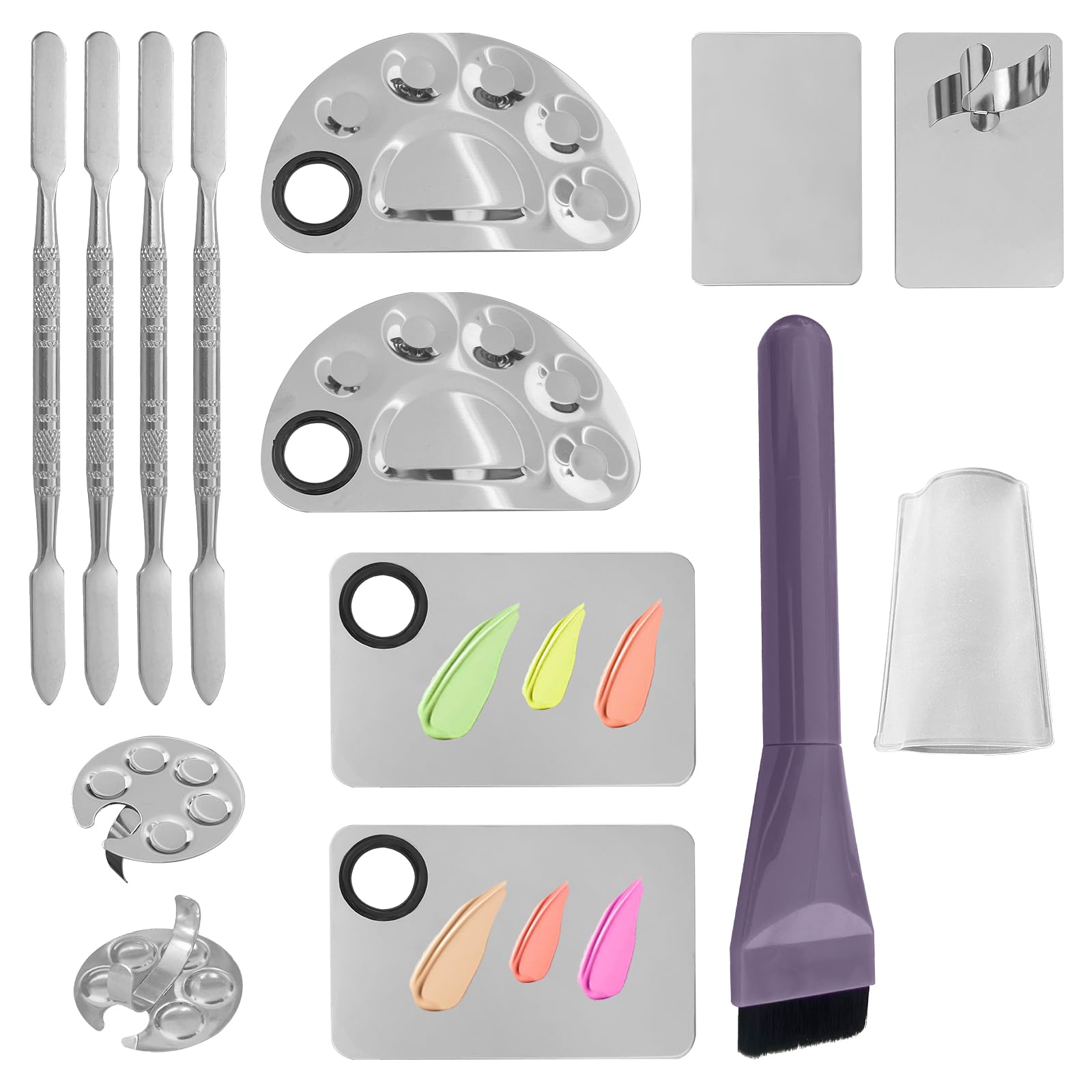 8Pcs Makeup Mixing Tray Makeup Palette with 4Pcs Makeup Spatula and a Makeup Brush, Stainless Steel Makeup Palette Mixing Tray Nail Art Foundation-image-1