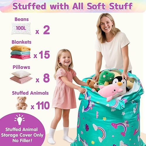 Miniatura 35 de Jorbest Almacenamiento de animales de peluche, almacenamiento de puf de peluche de fútbol, funda para silla de puf de fútbol para niños, asiento de