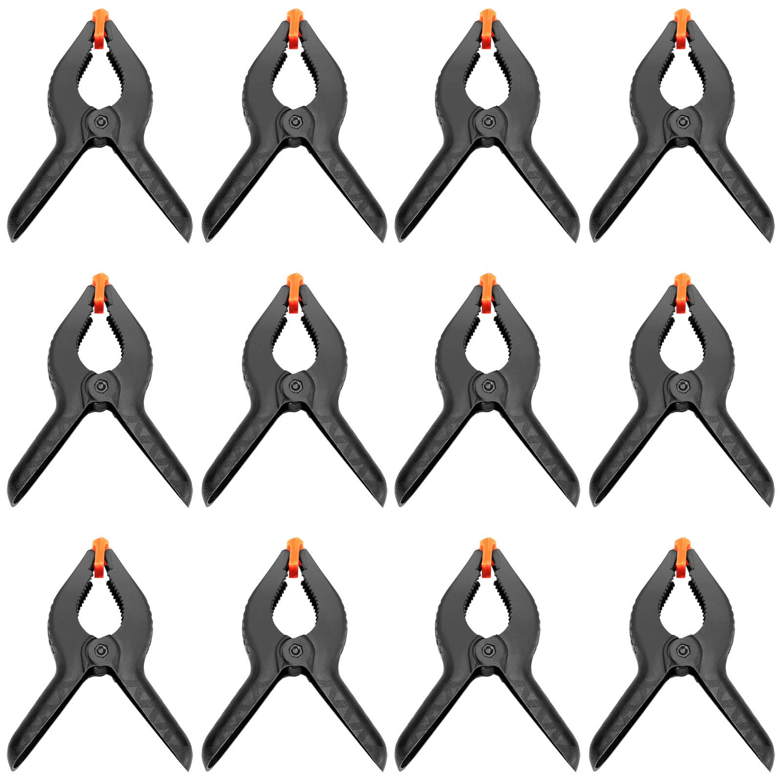 ZOENHOU 6 Inch 12 PCS Spring Clamp Set, Nylon Plastic Clips Heavy Duty Clamp with Flexible Jaw Pad and Anti-slip Handles for Woodworking Backdrop