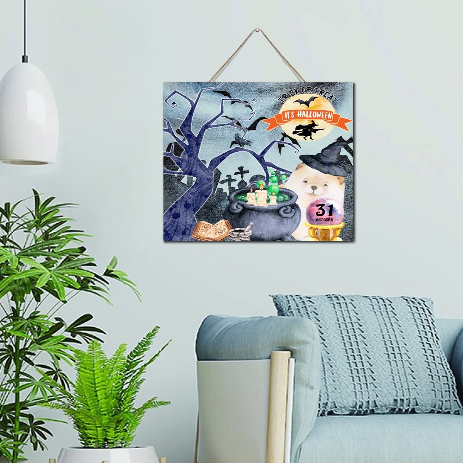 Décoration murale Trick or Treat panneau bois squelette fantôme salon et bureau
