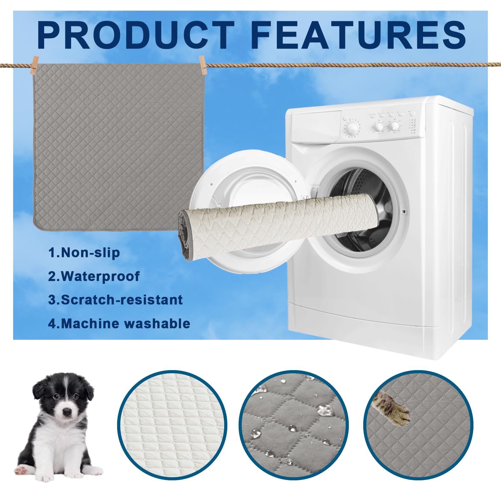 100% Beidseitiger wasserdichte Sofabezug für Hunde, Waschbare rutschfeste Hundedecke für Sofa Bett, Sofaschutz für Kinder Hund Katze (Hellgrau,208x305 cm)