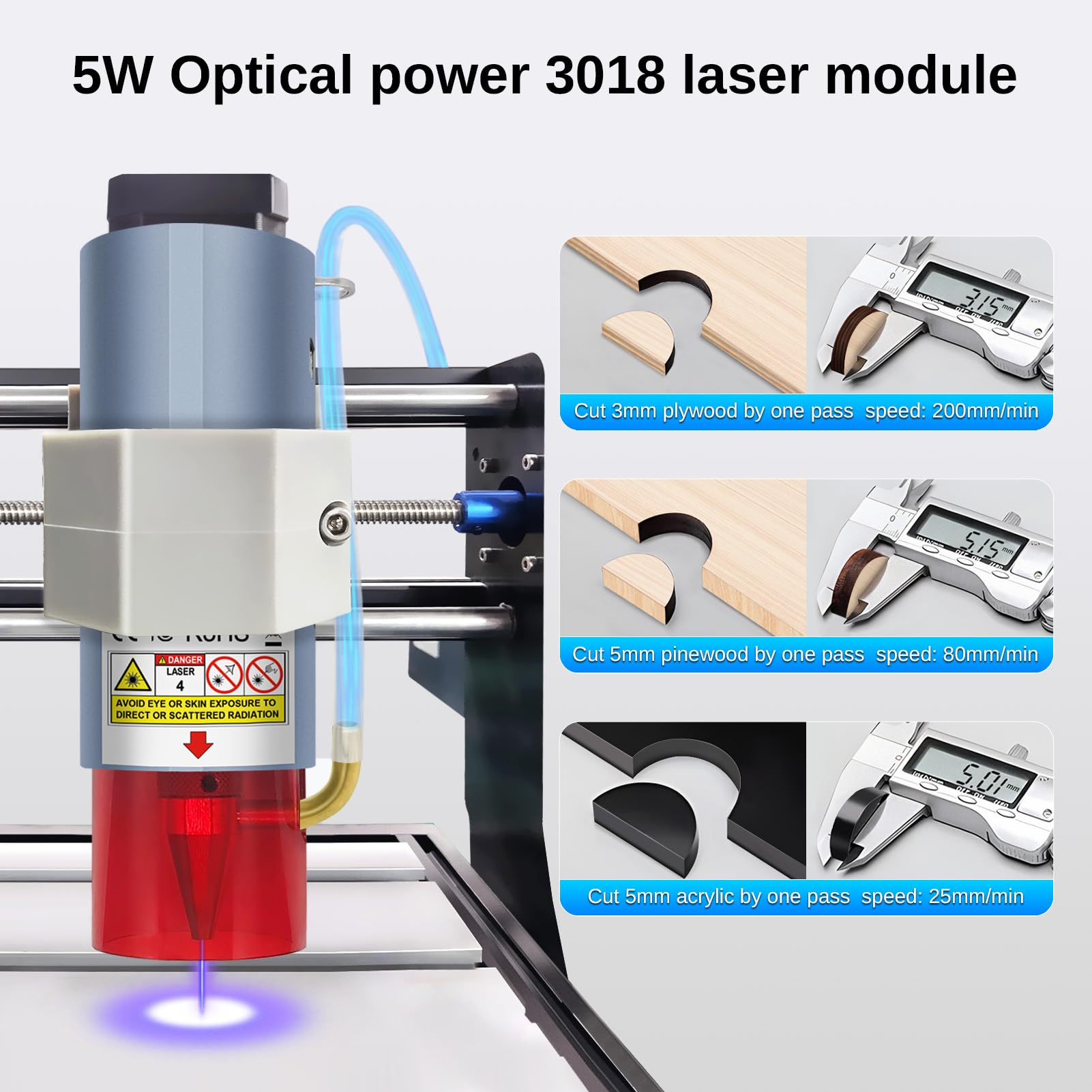 Kit modulo laser LASER TREE CNC 3018, testa laser con potenza ottica da 5 W con assistenza aerea, lunghezza focale fissa 45 mm, doppia compressione spot, compatibile con macchina CNC 3018, 12 V