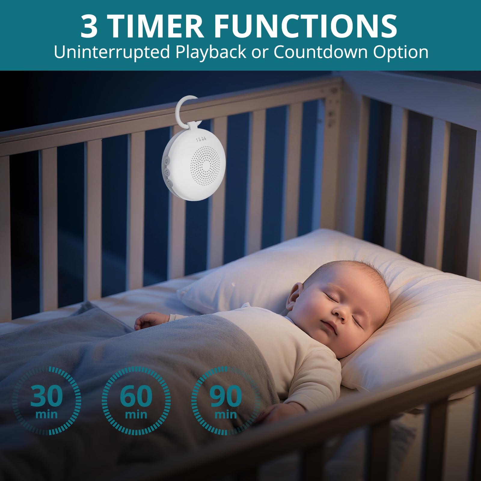 Machine à Bruit Blanc Portable avec 12 Sons Apaisants, Veilleuse et Fonction Mémoire, Appareil de Sommeil à Bruit Blanc avec Minuterie, Rechargeable, sans Fil, pour Bébé, Adulte, Méditation