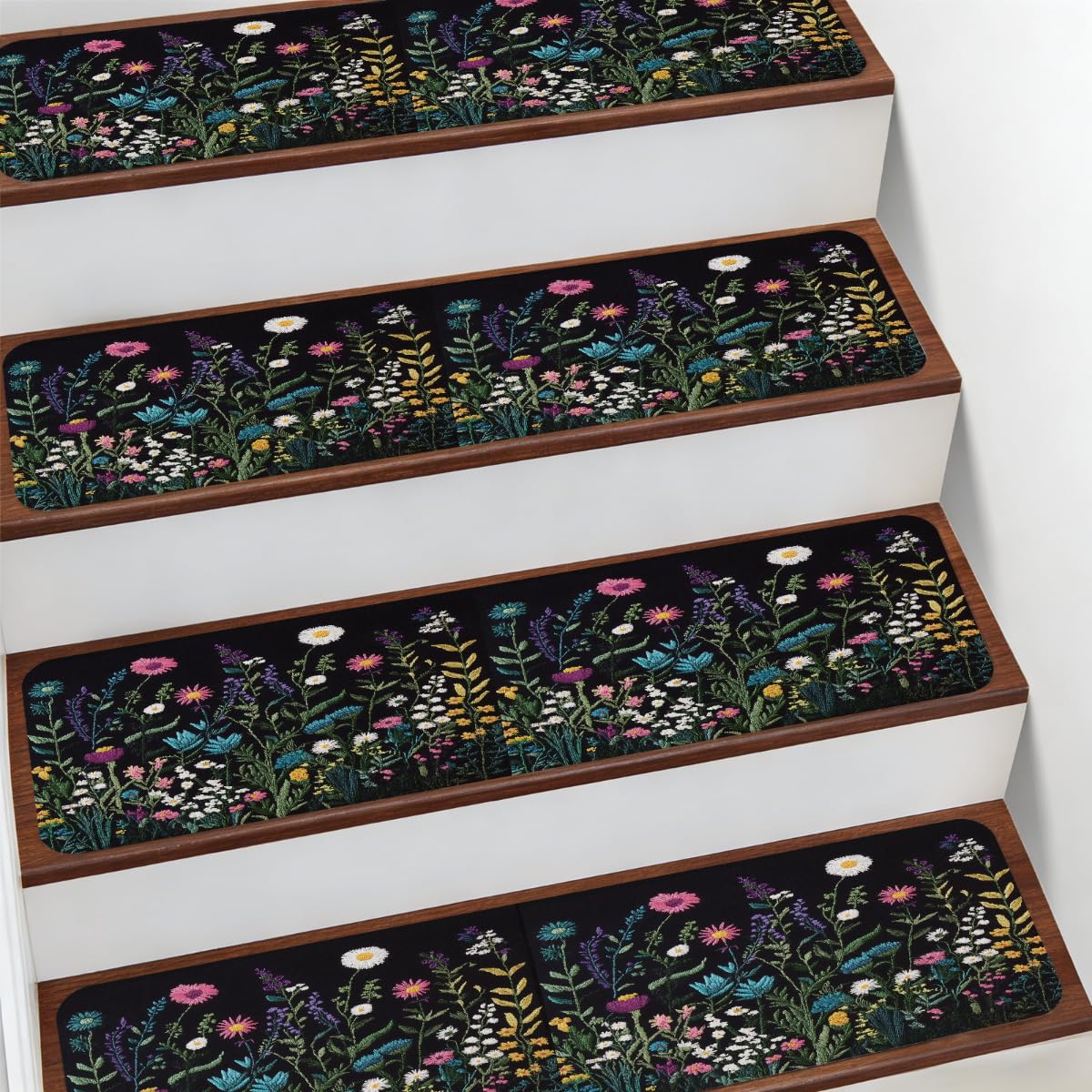 Alfombra para escaleras Mexpekil de 7.8x30 pulgadas con tapetes antideslizantes florales