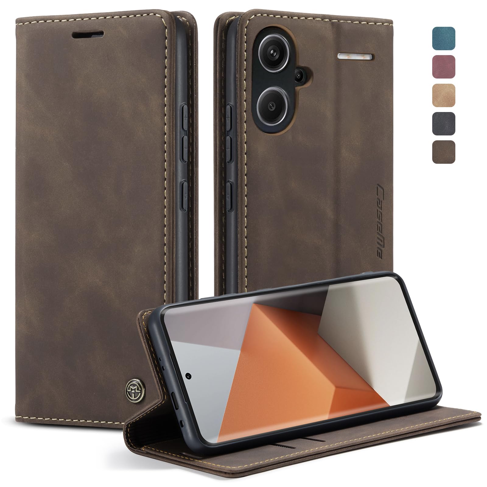 Topme - Funda De Cuero Estilo Cartera Para Redmi 13C 5G / Redmi 13R 5G, Con Patrón De Gato Y árbol, Azul (6.74 Pulgadas)