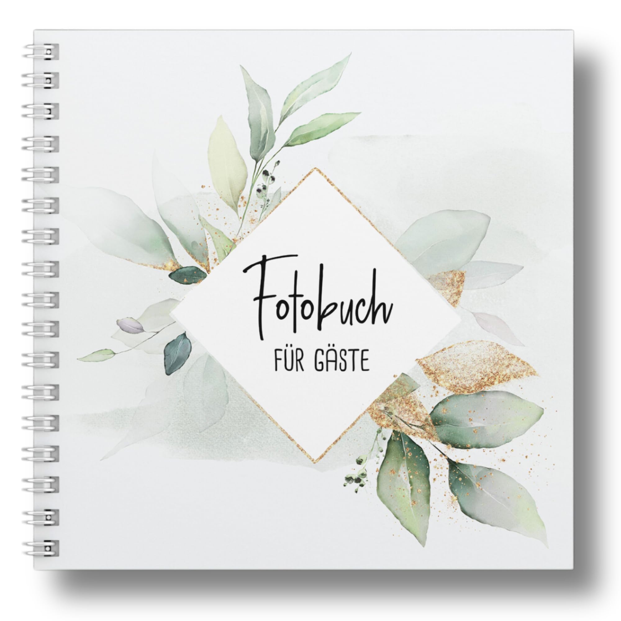 Fotospiel Hochzeit Fotobuch by snaPmee - Hardcover Fotoalbum mit Platzhaltern für 50 Fotoaufgaben - Weiße Spiralbindung - Größe 21x21cm, 300 g/m² Papier (extra dick) - Eukalyptus