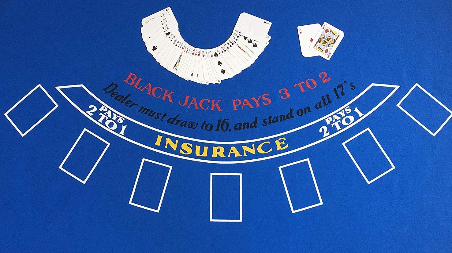 Grande authentique * BLEU * Las Vegas NEUF 1,8 m par 0,9 m Black Jack en feutre Plus Jeu de cartes