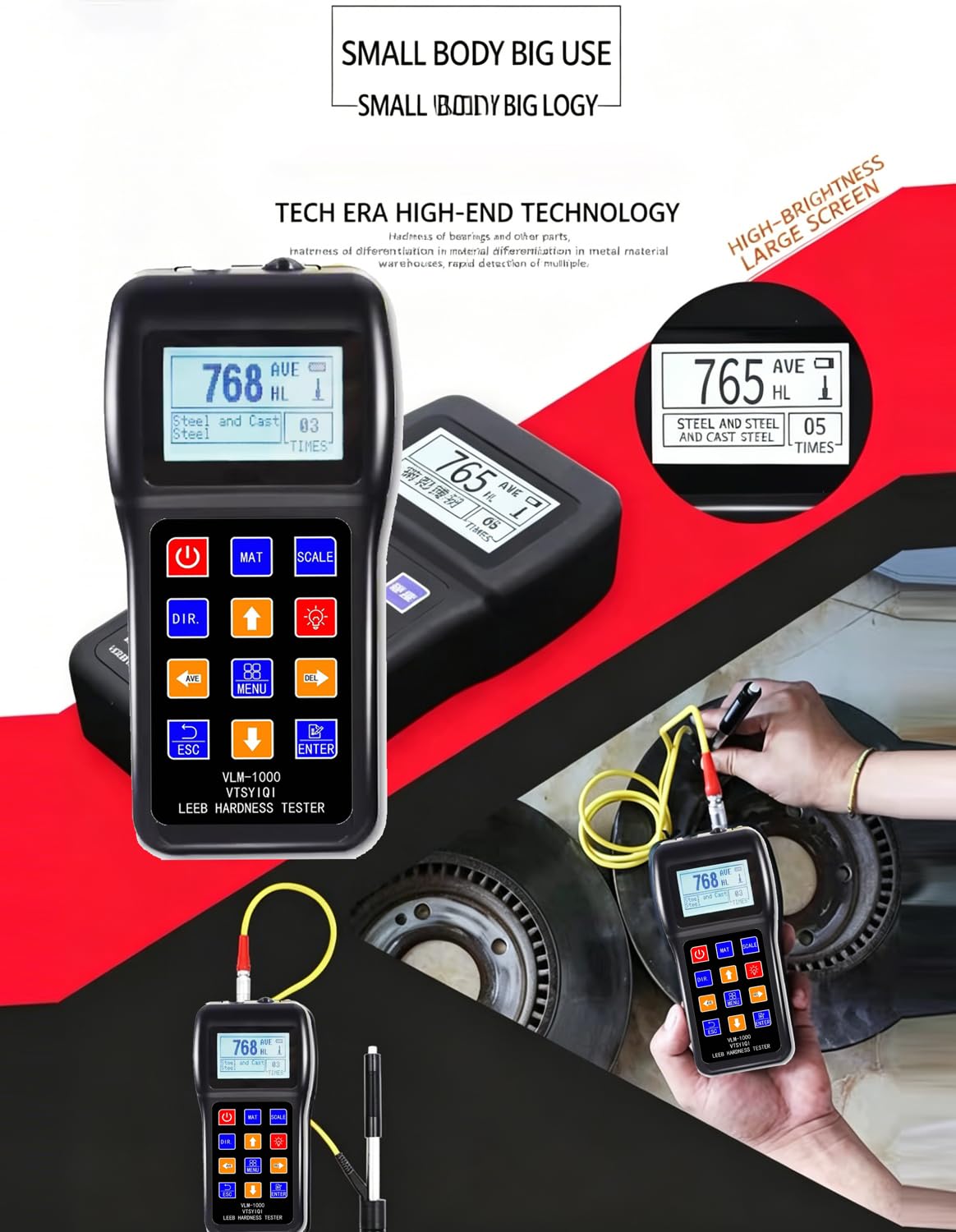 Leeb Hardness Tester Meter 170 to 960 HLD Metals Durometer Tester HL HB HRB HRC HRA HV HS with Standard D Type Impact Device D Test Block for Steel Iron Bronze Copper 10 Materials product thumbnail 7