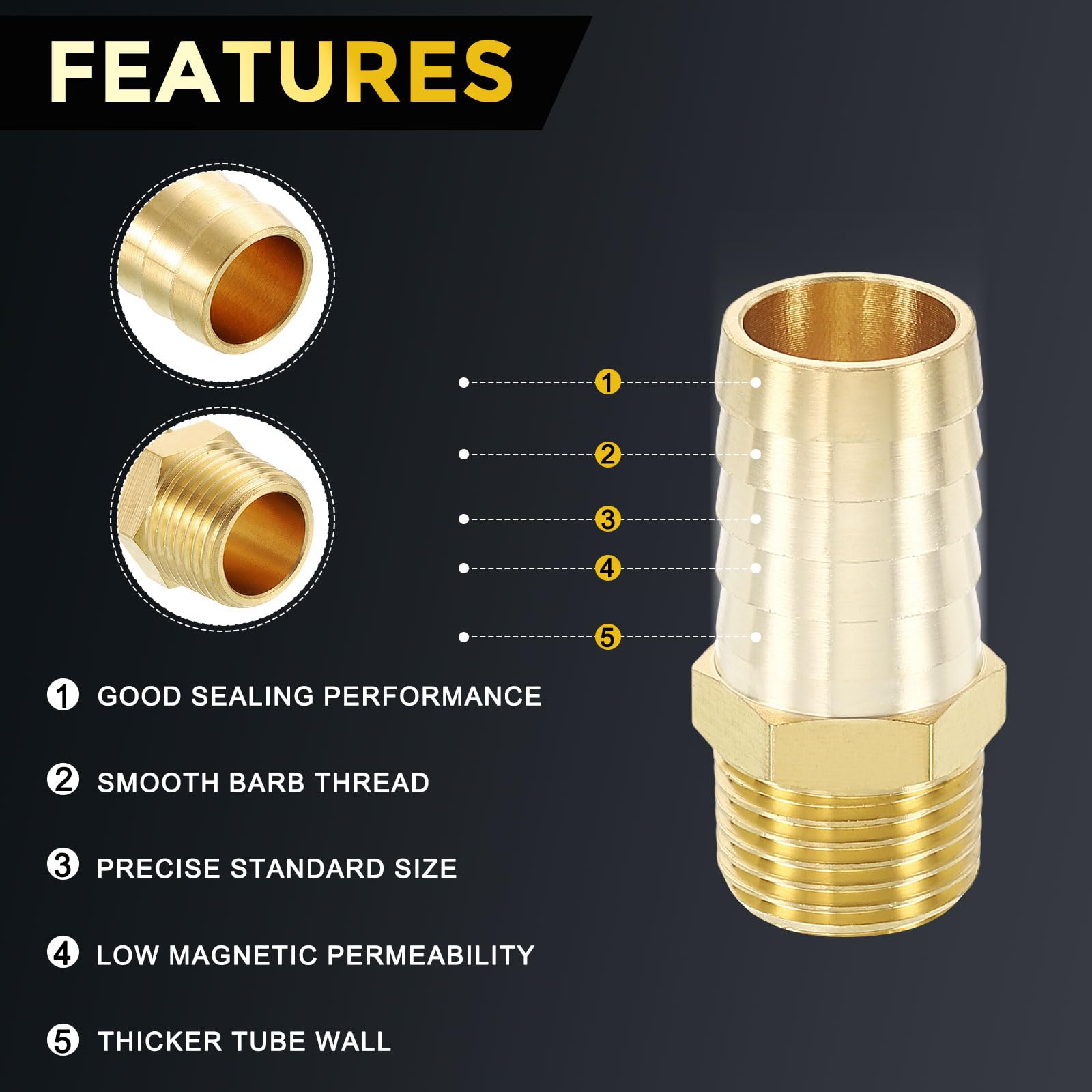 METALLIXITY 5Pcs Brass Hose Barb to NPT Male Adapter 3/4" Barb x 1/2" NPT Male for Automotive Motorcycle, Marine, Truck - Image 3
