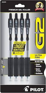 Pilot G2 Premium Gel Pens, 0.38mm Ultra Fine Point Black Ink, Smooth Quick-Dry Rollerball, 4-Pack for Precise Writing