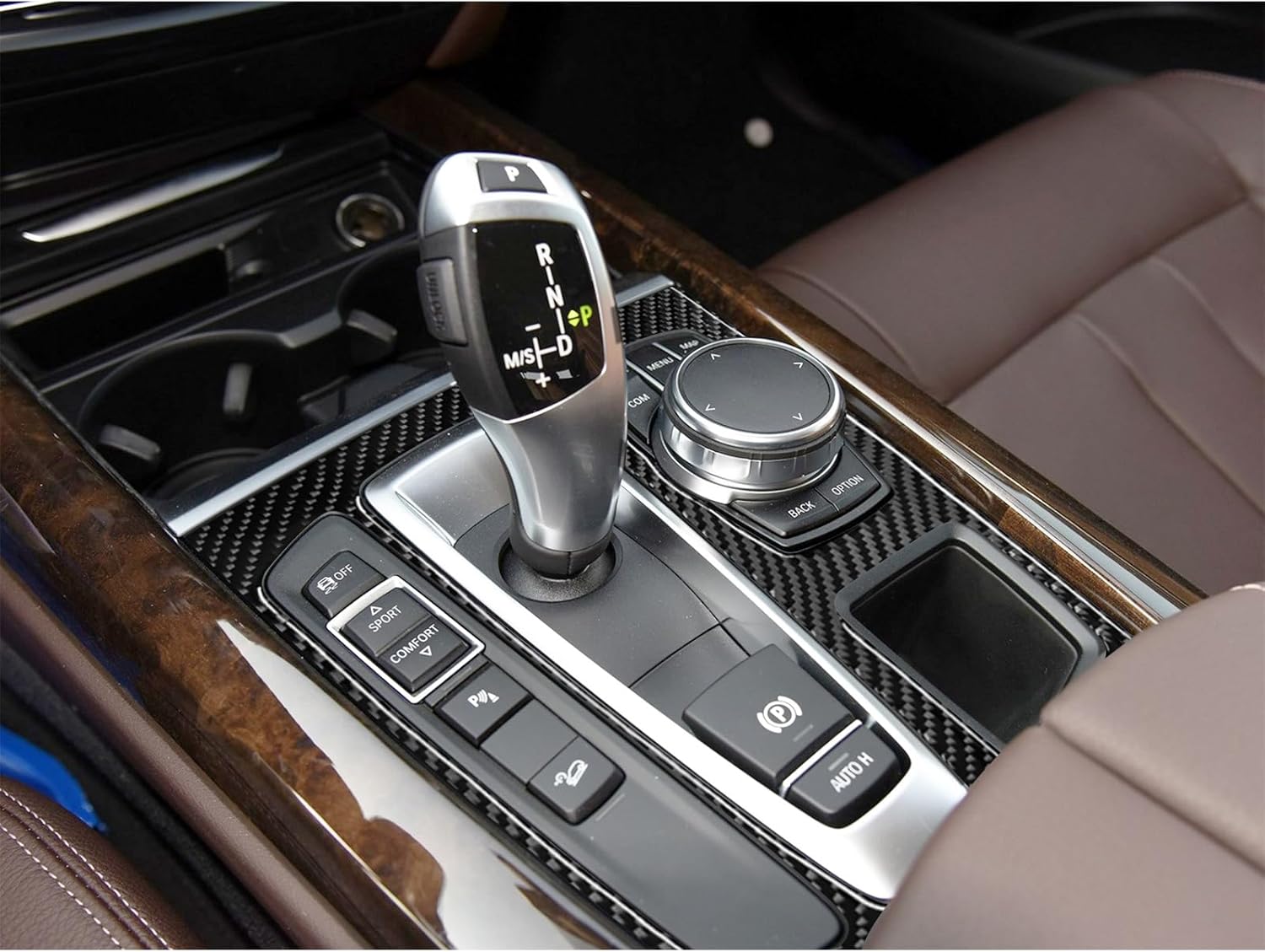 SUNJIKA Compatible with Carbon Fiber Center Consoles Gear Shifter Panel Cover Trim Interior Auto Car Accessories for BMW X5 F15 X5M F85 X6 F16 X6M F86 2014 2015 2016 2017 2018 2019 (1pc Black)