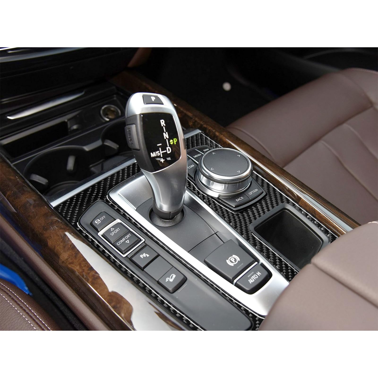 SUNJIKA Compatible avec les consoles centrales en fibre de carbone pour BMW X5 F15 X5M F85 X6 F16 X6M F86 2014 2015 2016 2017 2018 2019 (1 pièce noir)