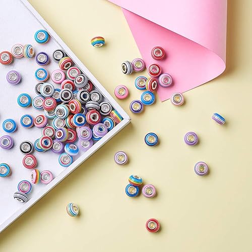 Vista 38 de Cheriswelry 100 cuentas europeas de agujero grande con diamantes de imitación de barril hechas a mano, arcilla polimérica, cuentas espaciadoras