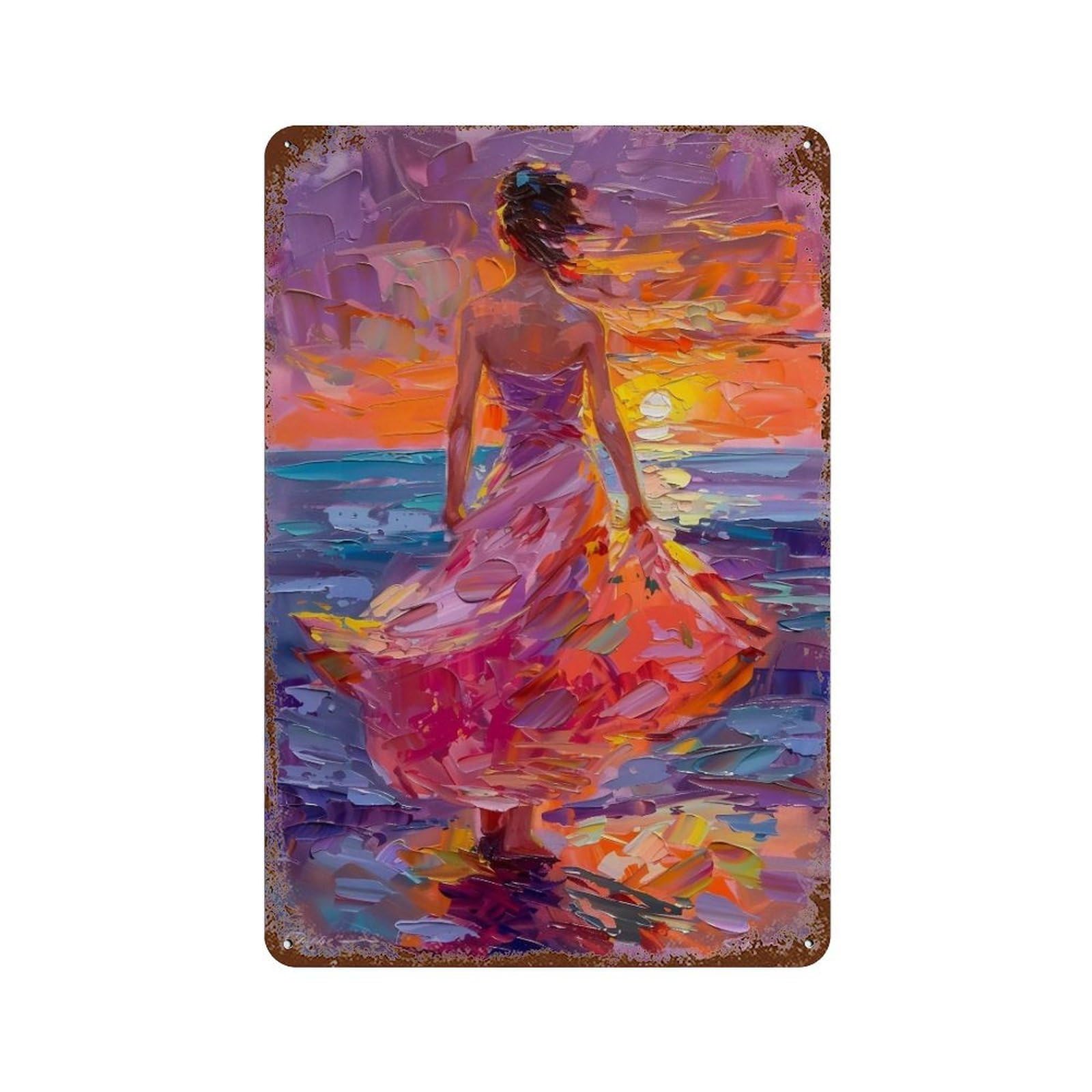 HDURYEYRYY Sunset Beach Dancer 02 Wall Retro Iron Vintage Art Metal Tin Sign Poster Modern Home Cofffee Club Art Bar Shop Decor 30x20cm
