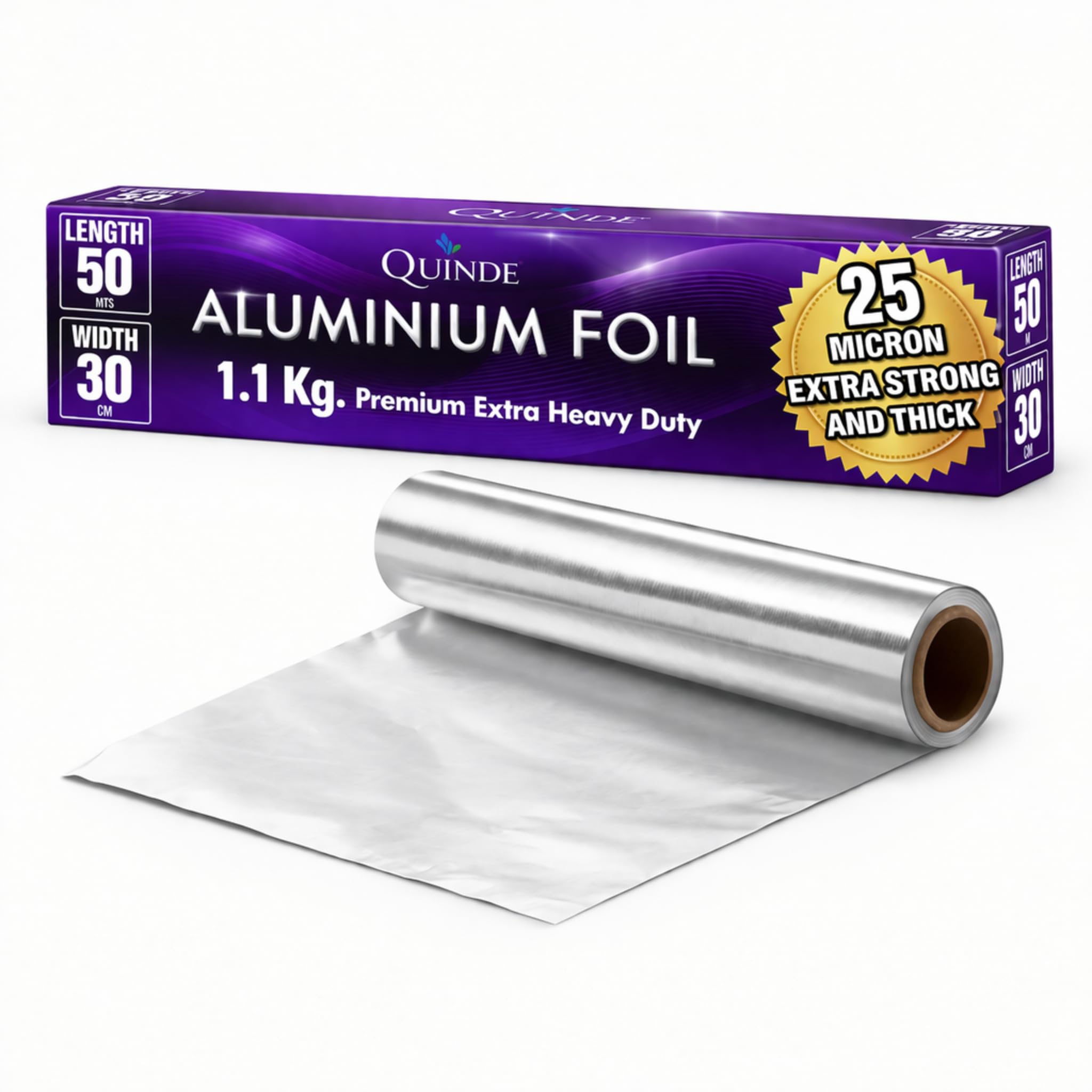 Feuille d'aluminium robuste pour la cuisine, la pâtisserie et la restauration - 50 m x 30 cm de large - 1,1 kg - 25 microns Quinde