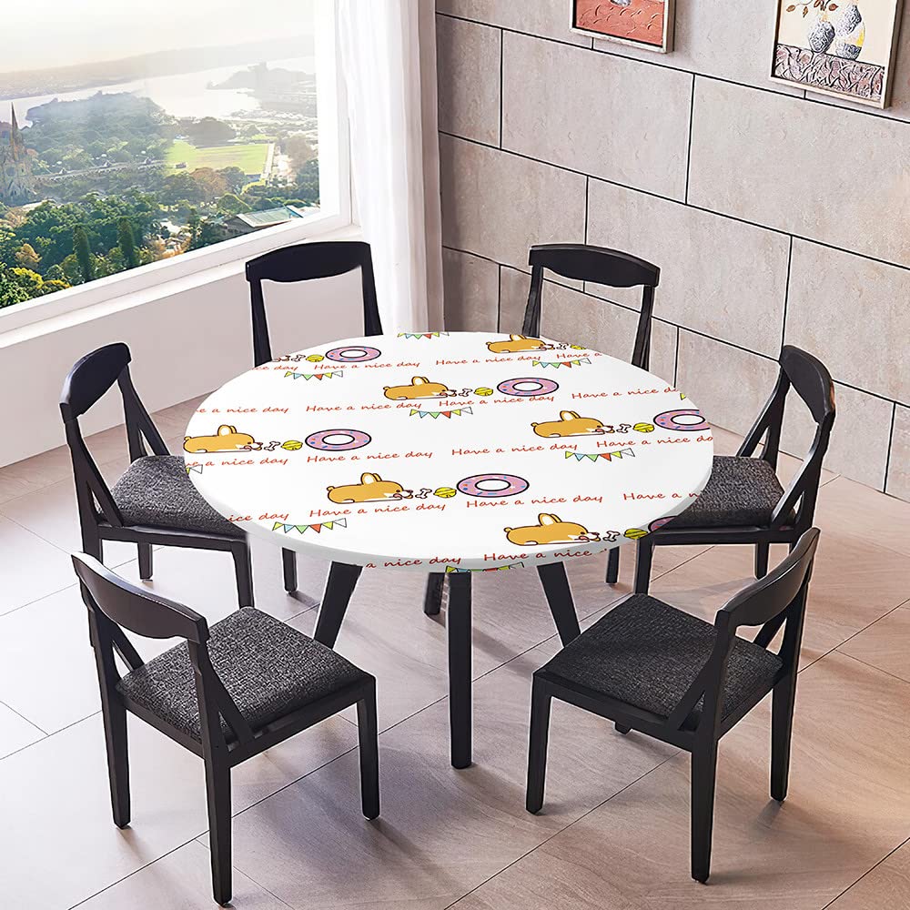 Famame Kawaii Corgi Tischdecke – Rund, Wasserdicht, Elastischer Rand, Größe M Für 114–127 Cm